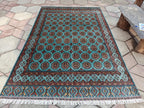 7x10 Turquoise Authentic Hand-Knotted Sarouk Rug | Persian Vintage Wool Carpet | Luxury Area Rug for Living Room, Bedroom rug 9.8x6.5 ft