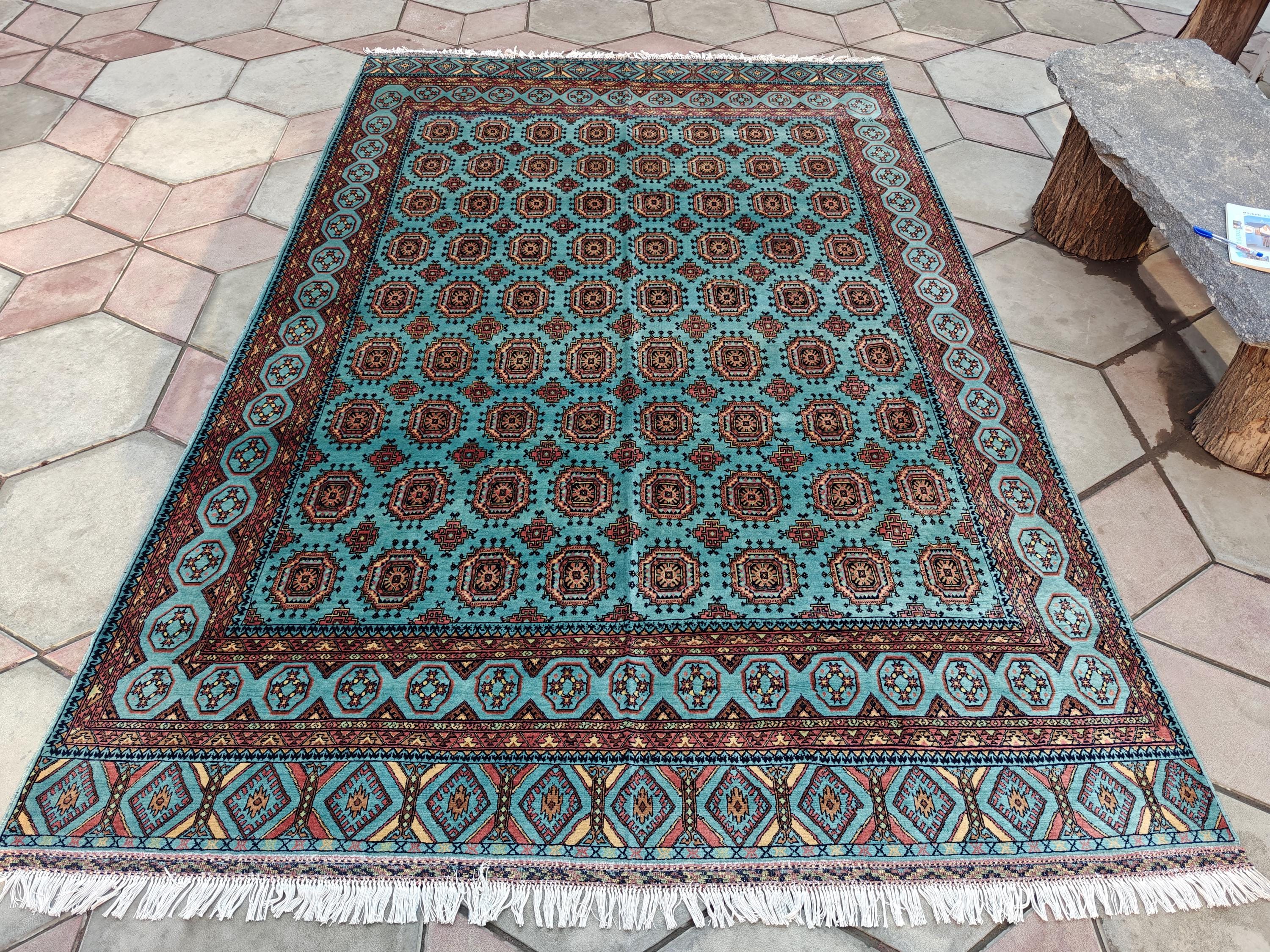 7x10 Turquoise Authentic Hand-Knotted Sarouk Rug | Persian Vintage Wool Carpet | Luxury Area Rug for Living Room, Bedroom rug 9.8x6.5 ft