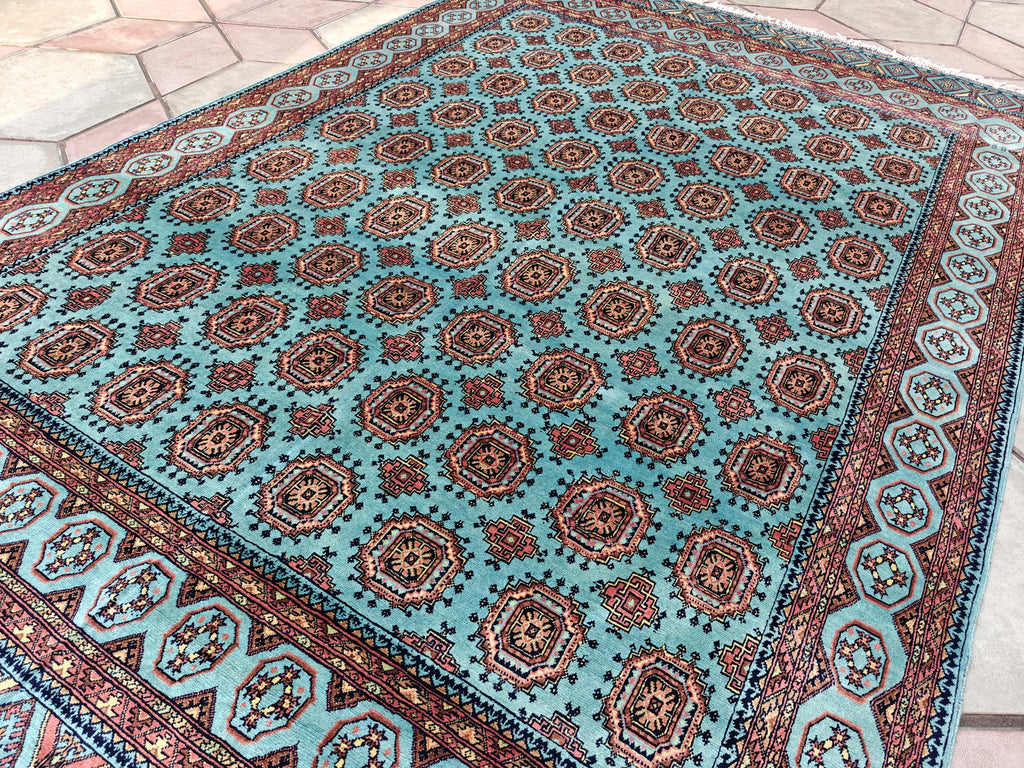 7x10 Turquoise Authentic Hand-Knotted Sarouk Rug | Persian Vintage Wool Carpet | Luxury Area Rug for Living Room, Bedroom rug 9.8x6.5 ft
