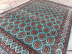 7x10 Turquoise Authentic Hand-Knotted Sarouk Rug | Persian Vintage Wool Carpet | Luxury Area Rug for Living Room, Bedroom rug 9.8x6.5 ft