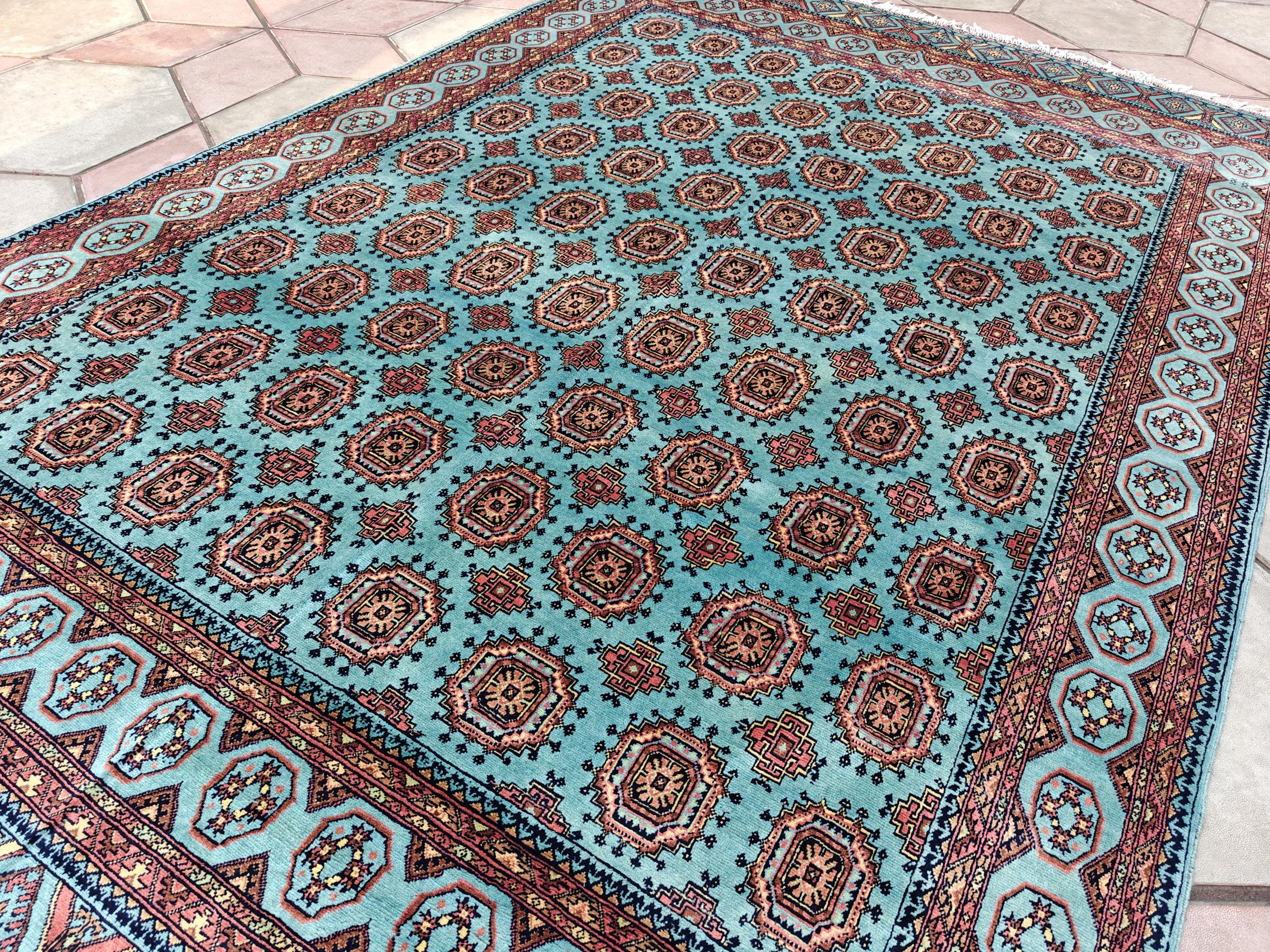 7x10 Turquoise Authentic Hand-Knotted Sarouk Rug | Persian Vintage Wool Carpet | Luxury Area Rug for Living Room, Bedroom rug 9.8x6.5 ft