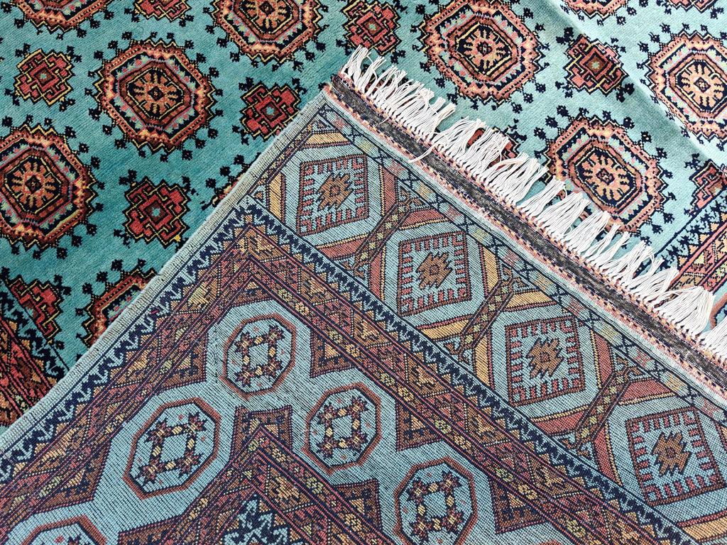 7x10 Turquoise Authentic Hand-Knotted Sarouk Rug | Persian Vintage Wool Carpet | Luxury Area Rug for Living Room, Bedroom rug 9.8x6.5 ft