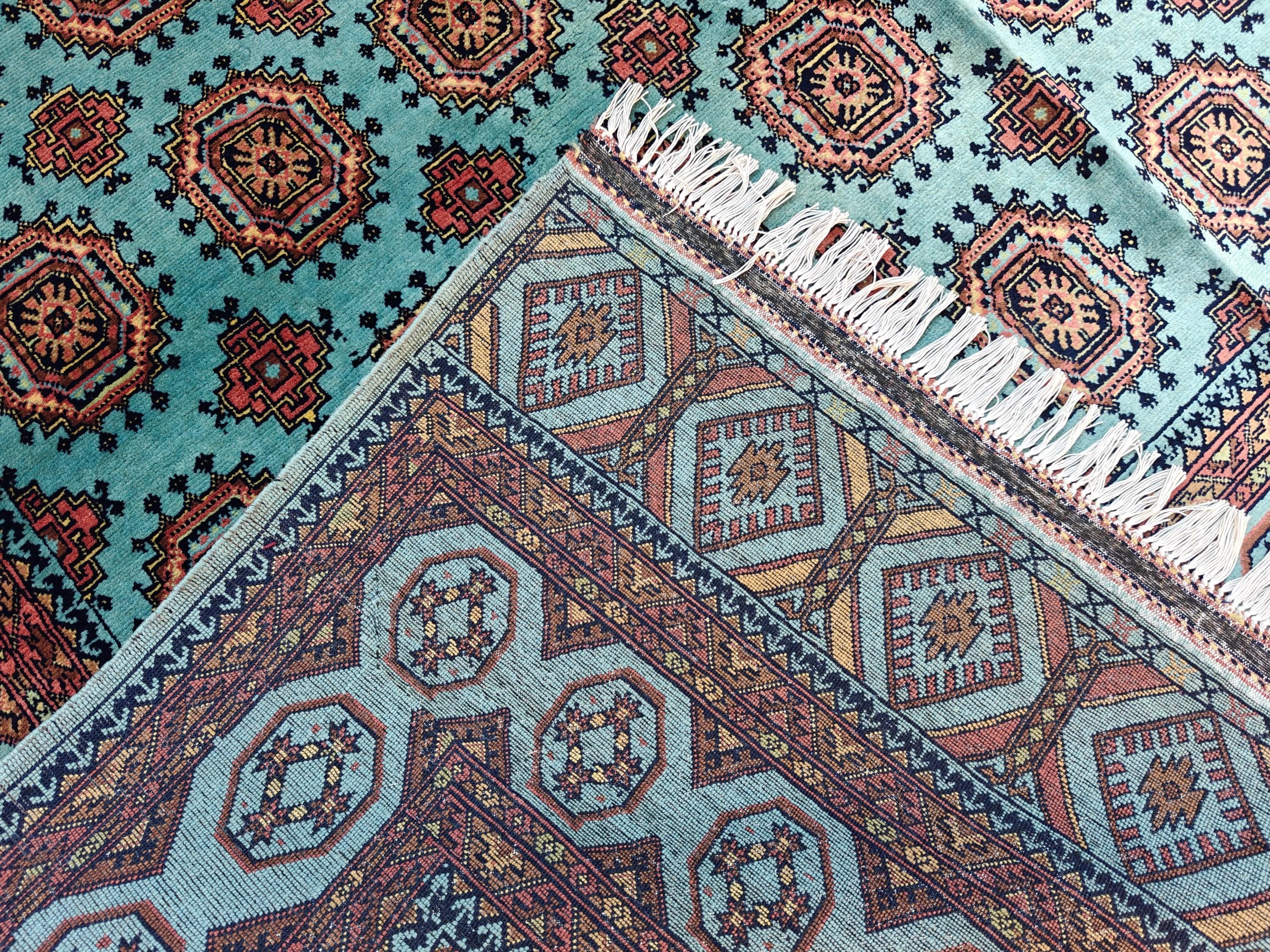 7x10 Turquoise Authentic Hand-Knotted Sarouk Rug | Persian Vintage Wool Carpet | Luxury Area Rug for Living Room, Bedroom rug 9.8x6.5 ft