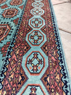 7x10 Turquoise Authentic Hand-Knotted Sarouk Rug | Persian Vintage Wool Carpet | Luxury Area Rug for Living Room, Bedroom rug 9.8x6.5 ft