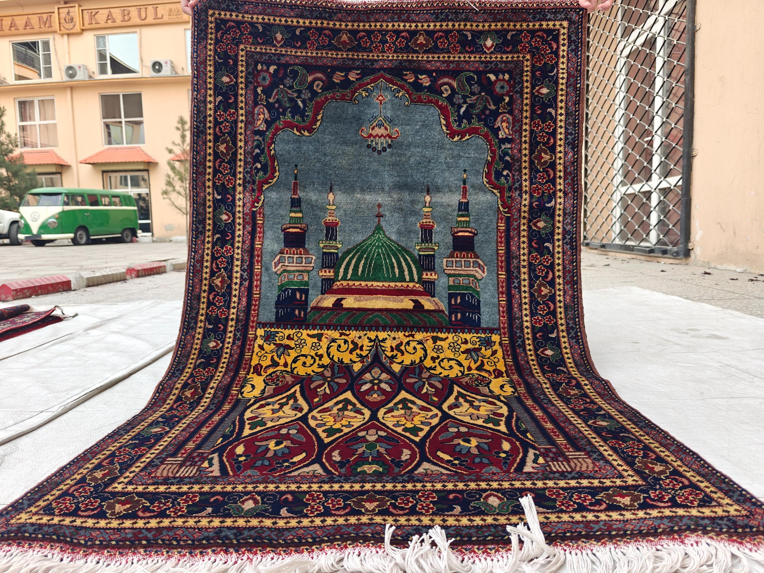 4.9x2.11 ft Vintage Belgian Prayer Mat Handwoven Wool Rug, Islamic Prayer Carpet, Small Area Rug for Home Decor”