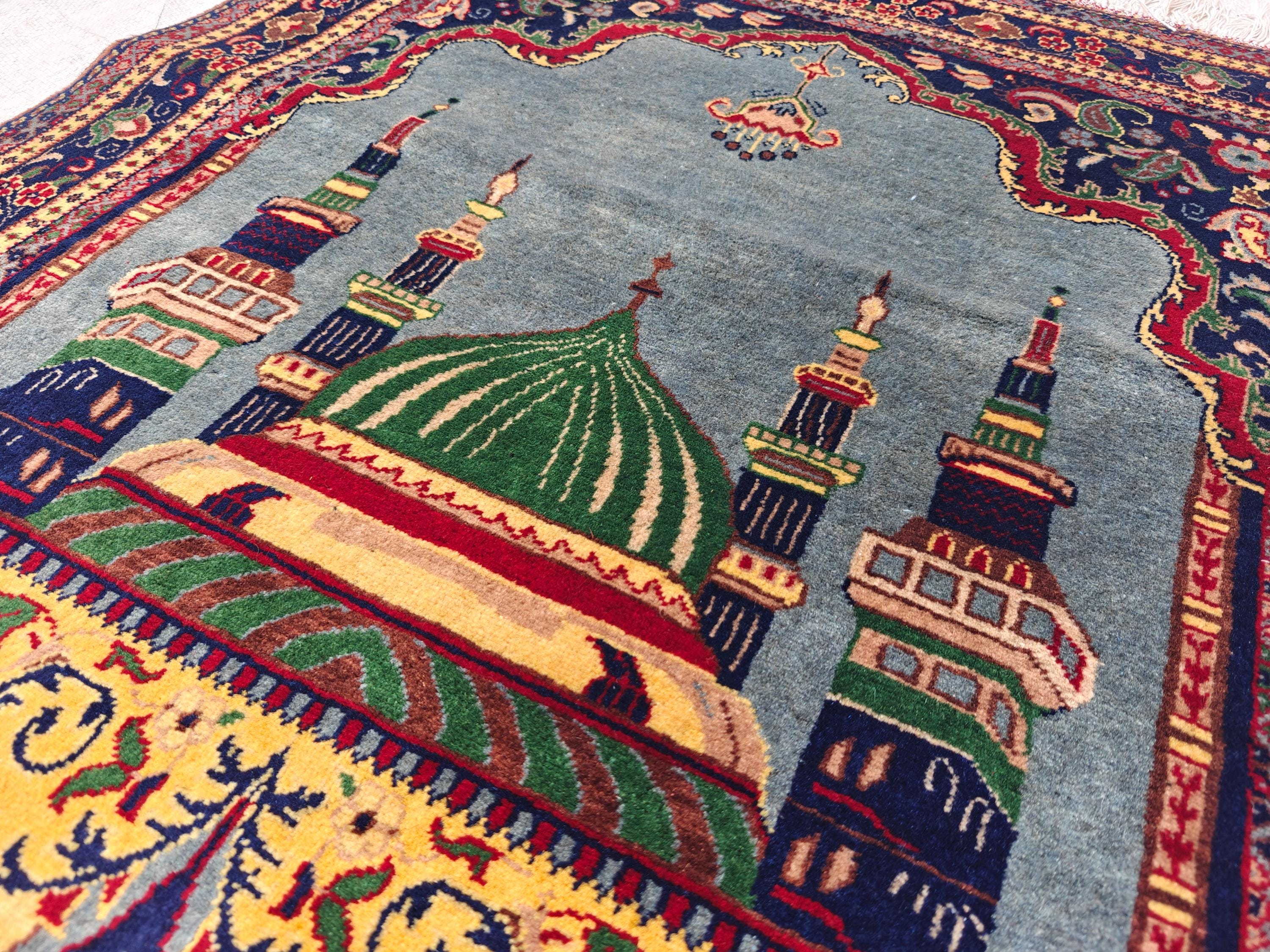 4.9x2.11 ft Vintage Belgian Prayer Mat Handwoven Wool Rug, Islamic Prayer Carpet, Small Area Rug for Home Decor”