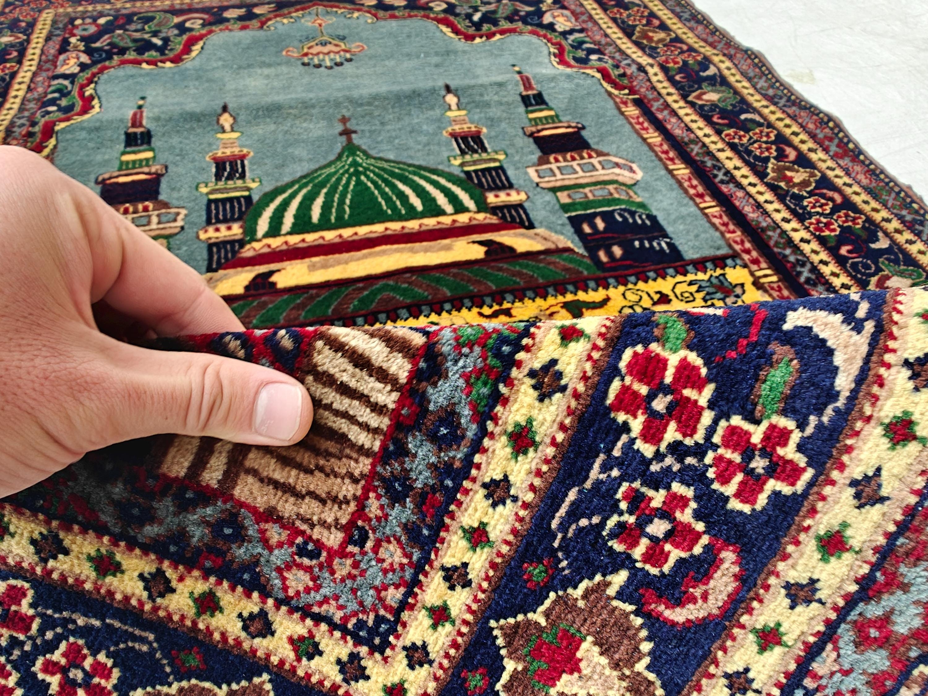 4.9x2.11 ft Vintage Belgian Prayer Mat Handwoven Wool Rug, Islamic Prayer Carpet, Small Area Rug for Home Decor”