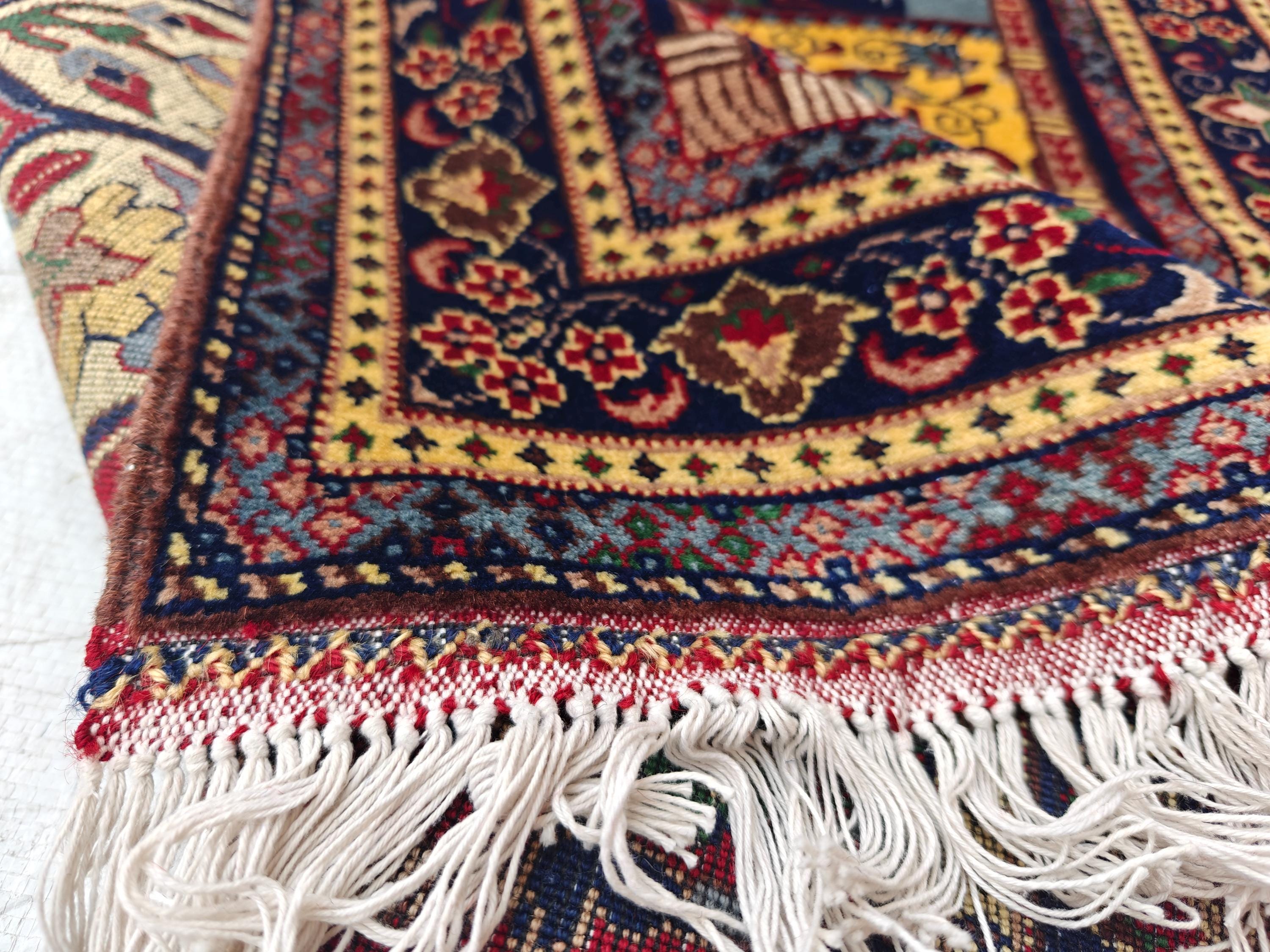 4.9x2.11 ft Vintage Belgian Prayer Mat Handwoven Wool Rug, Islamic Prayer Carpet, Small Area Rug for Home Decor”