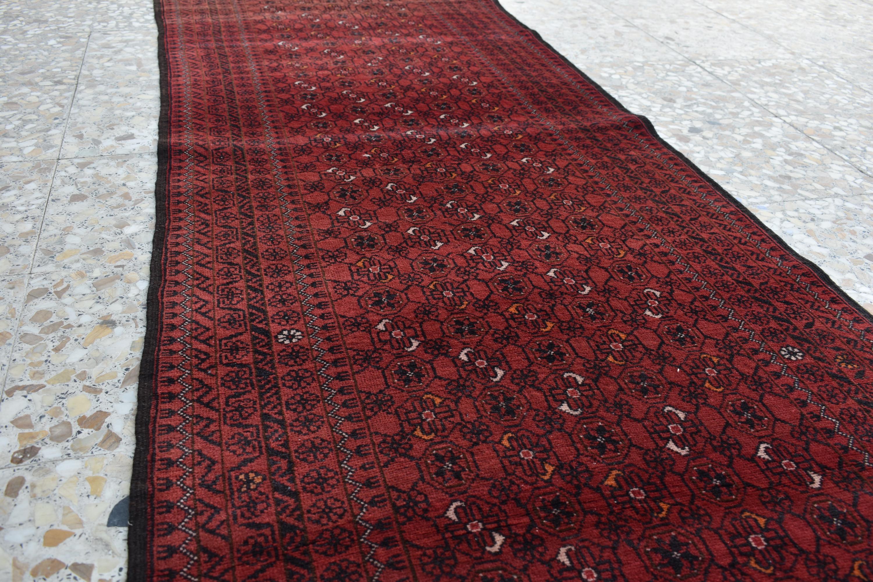 Vintage Afghan Runner Rug 9.5 x 2.8 ft – Handmade Wool Carpet, Rustic Hallway Runner, Unique Antique Afghan Decor, Boho Tribal Runner Rug