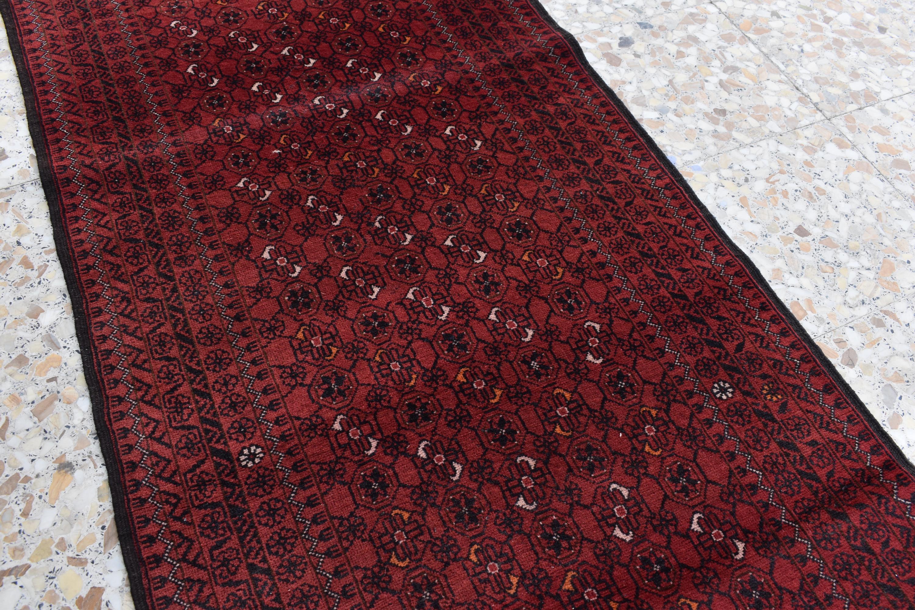 Vintage Afghan Runner Rug 9.5 x 2.8 ft – Handmade Wool Carpet, Rustic Hallway Runner, Unique Antique Afghan Decor, Boho Tribal Runner Rug