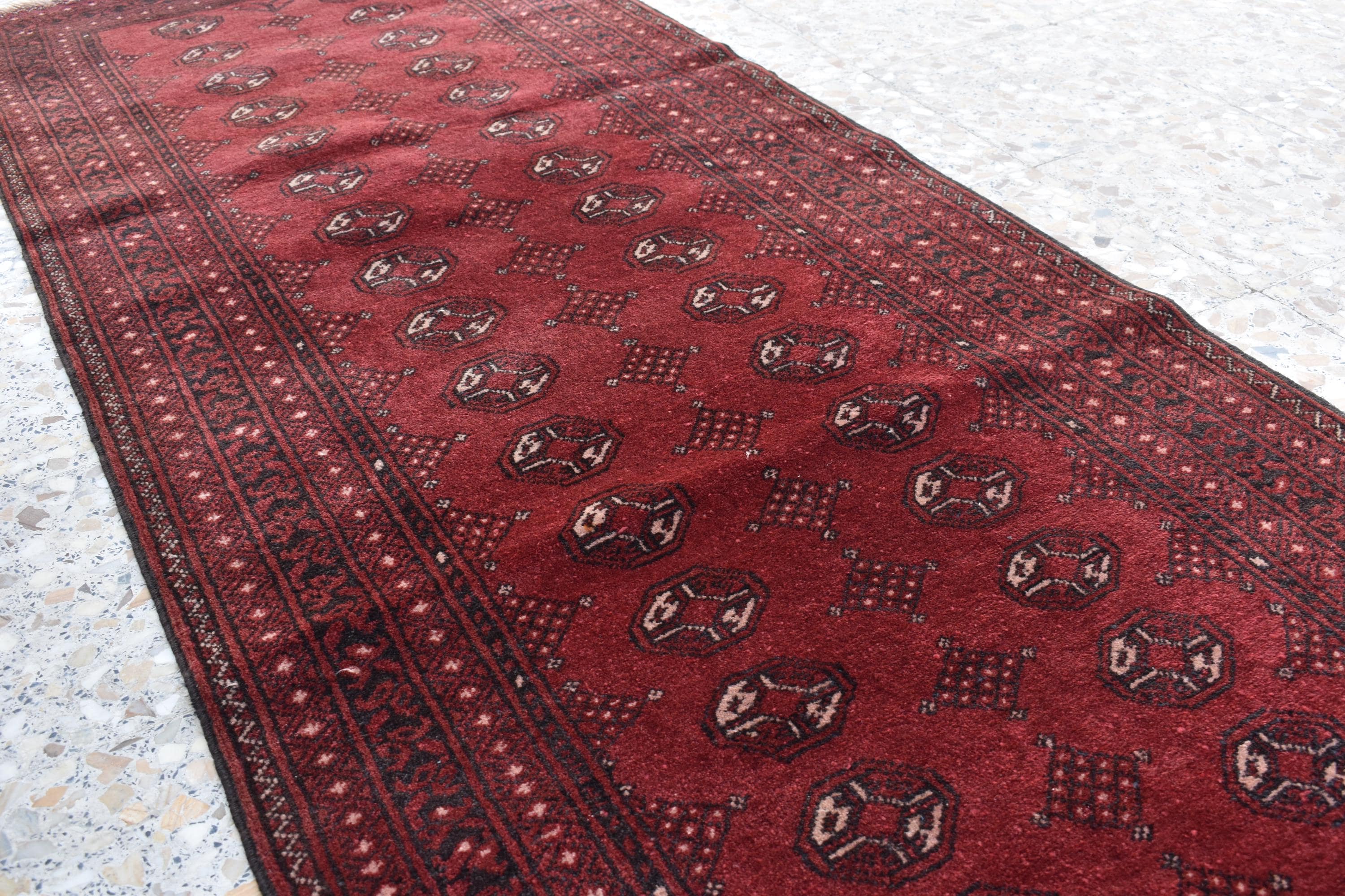 9.6 x 2.10 ft Vintage Afghan Runner Rug– Handmade Wool Carpet, Rustic Hallway Runner, Unique Antique Afghan Decor, Entryway Runner.
