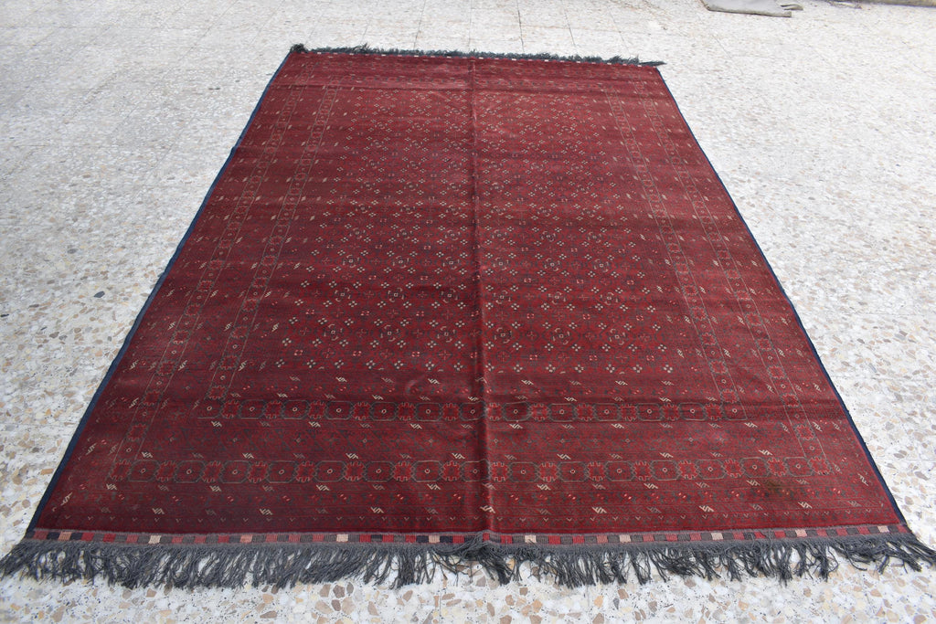 Vintage Antique Afghan Handmade Rug – 9.11 x 6.7 ft | Unique Tribal Design | Authentic Wool Carpet | One-of-a-Kind Oriental Afghan Rug