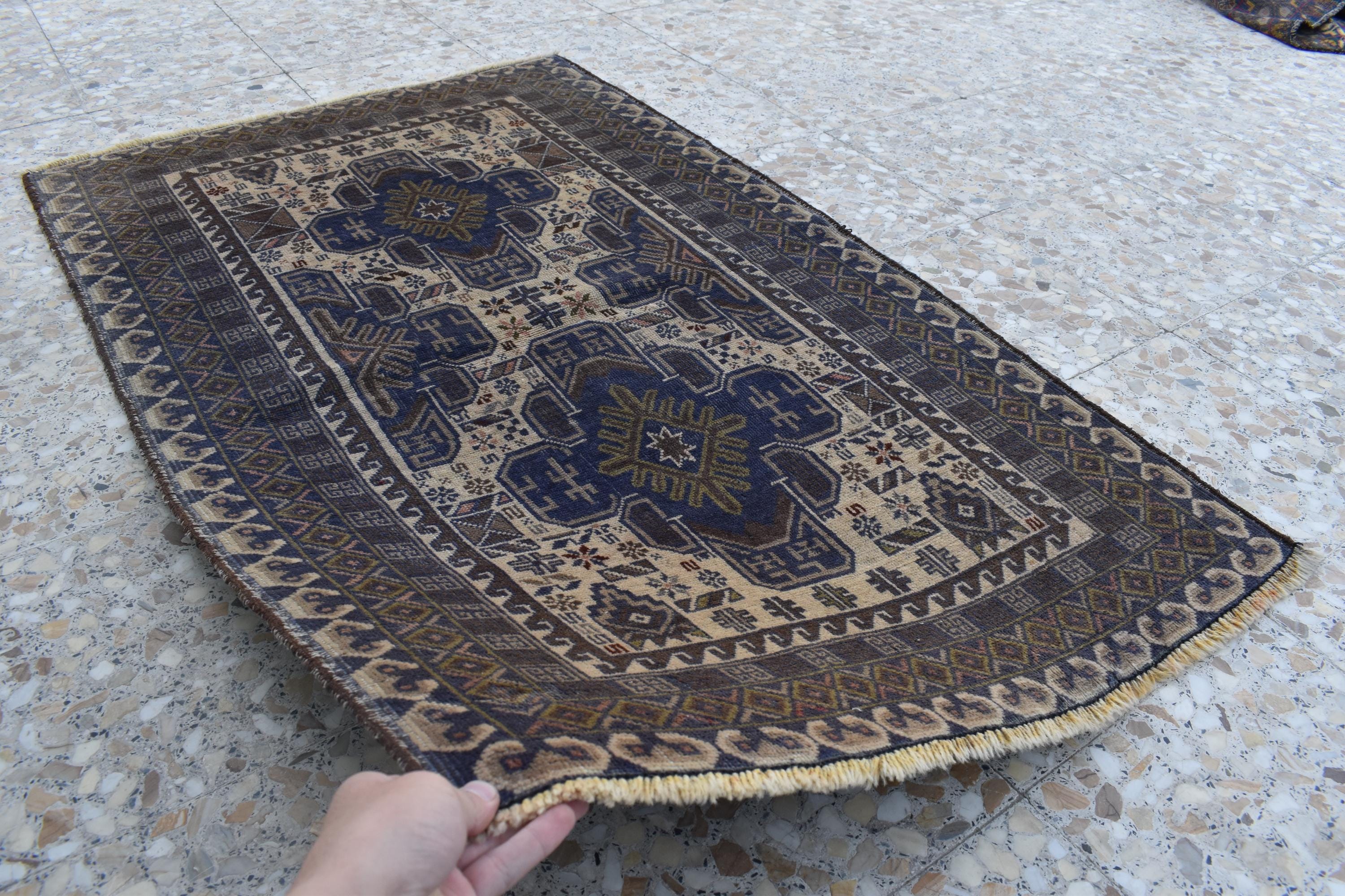 Vintage Baluchi Rug – 4.4 x 2.9 ft | Handmade Afghan Rug | Authentic Tribal Wool Carpet | Small Oriental Rug | Boho Decor, Hallway rug