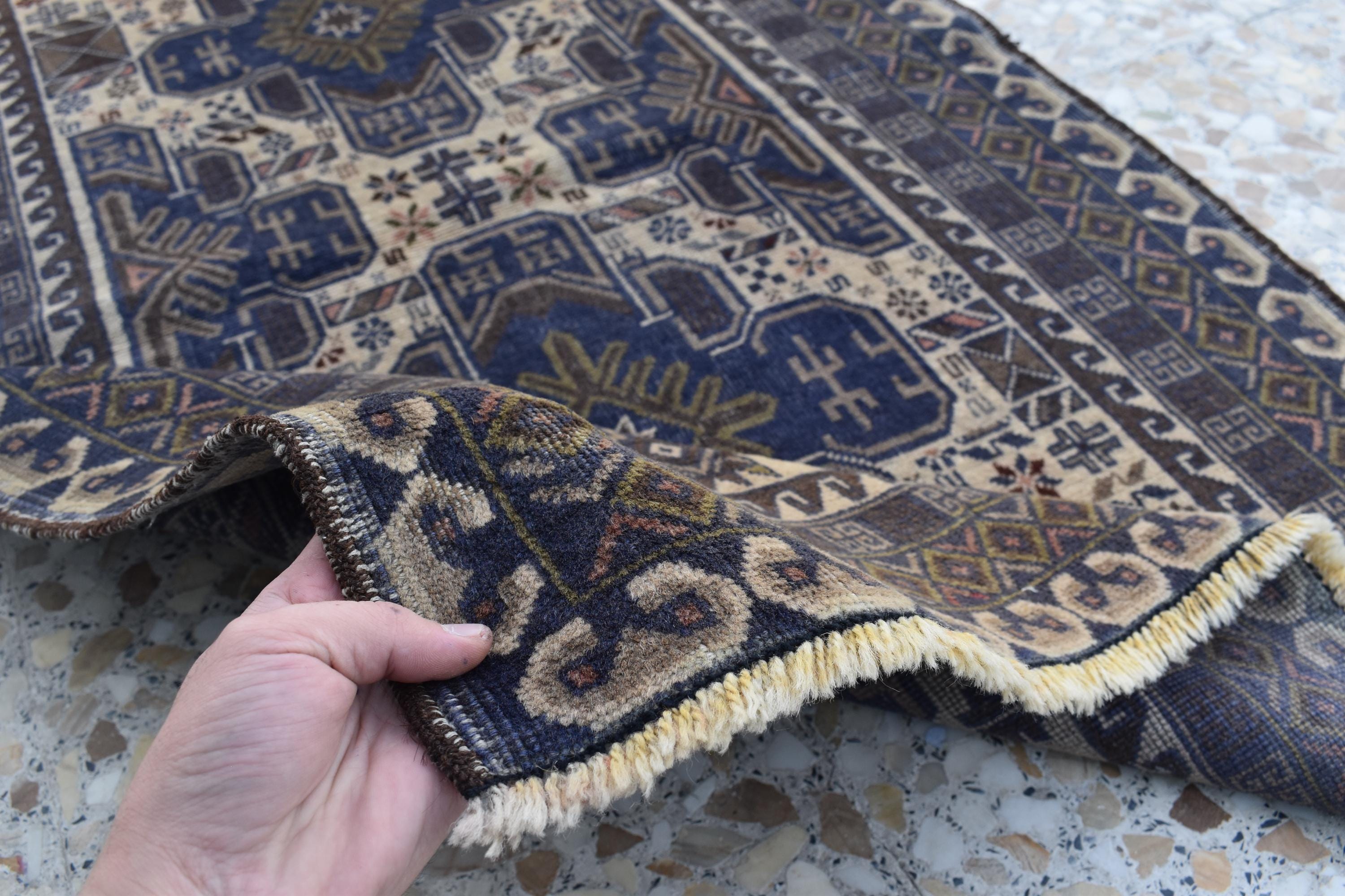 Vintage Baluchi Rug – 4.4 x 2.9 ft | Handmade Afghan Rug | Authentic Tribal Wool Carpet | Small Oriental Rug | Boho Decor, Hallway rug
