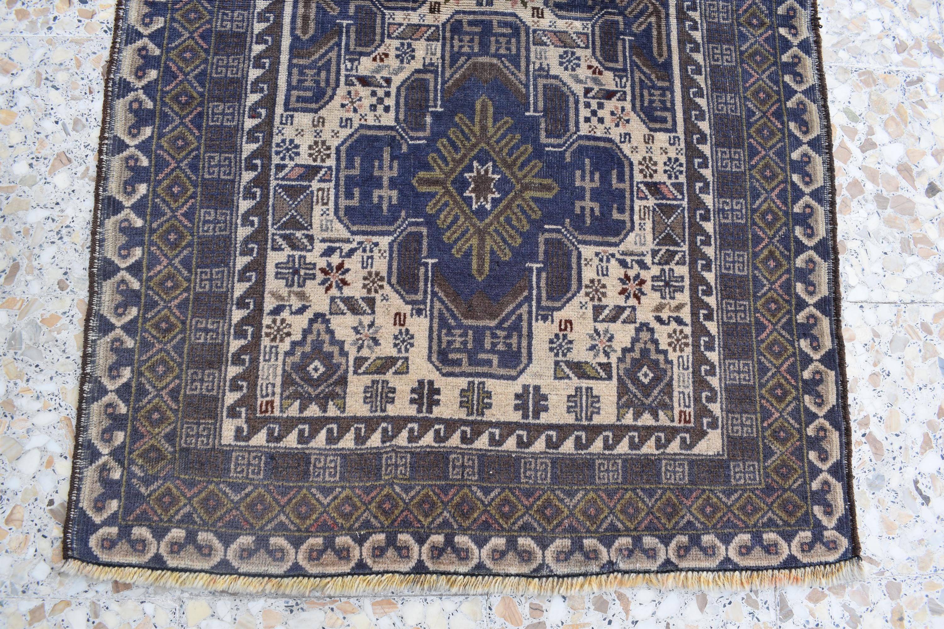 Vintage Baluchi Rug – 4.4 x 2.9 ft | Handmade Afghan Rug | Authentic Tribal Wool Carpet | Small Oriental Rug | Boho Decor, Hallway rug