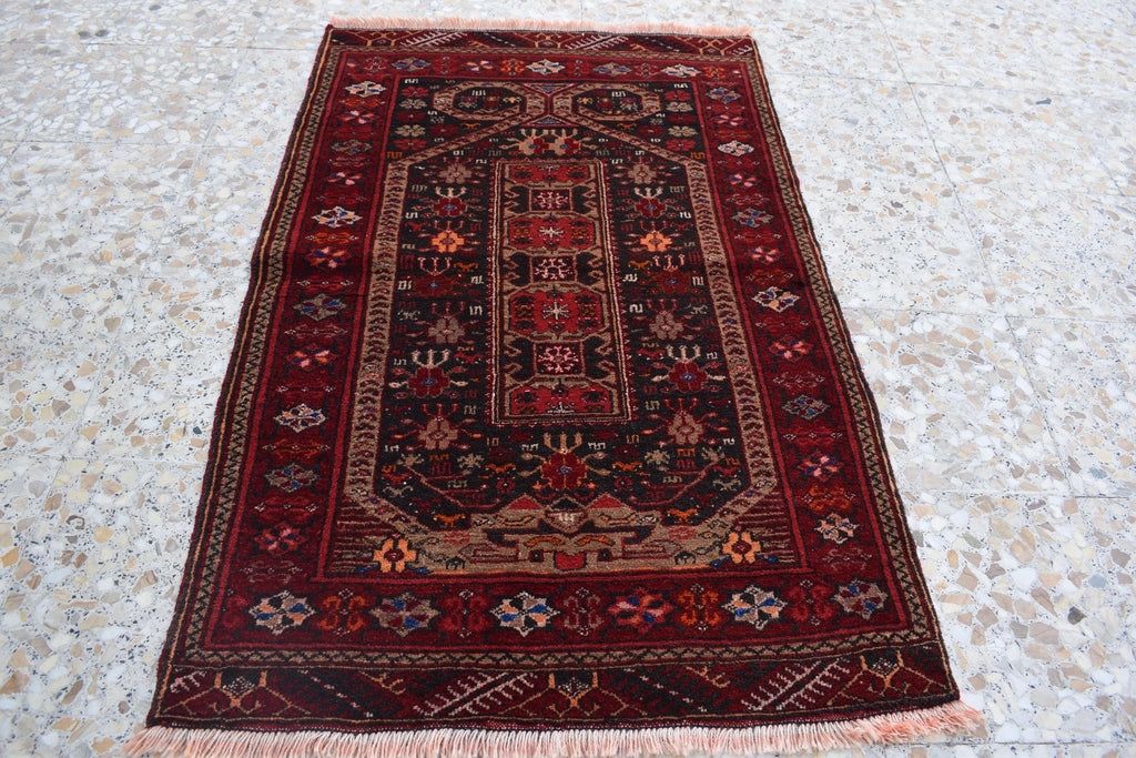 4.4 x 2.8 ft Vintage Antique Afghan Handmade Rug | Unique Tribal Design | Authentic Wool Carpet | Floor Rug | Wall Hanging Rug