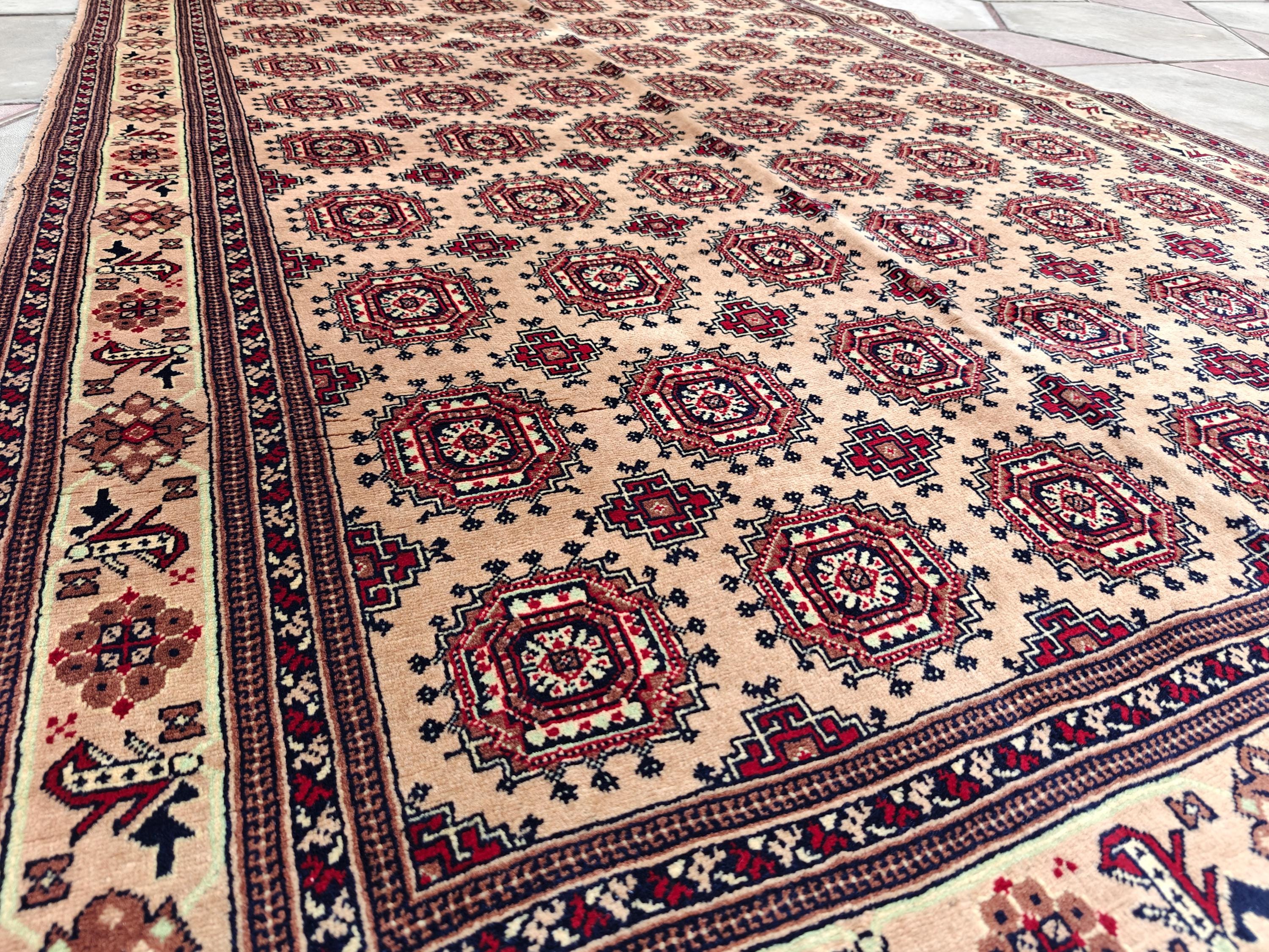 7x5 Authentic Ahal Gul Rug Handwoven Carpet with Rich Colors and Traditional Design, Kitchen Rug, Farmhouse Rug, Bedroom Rug 6.5x4.9 ft