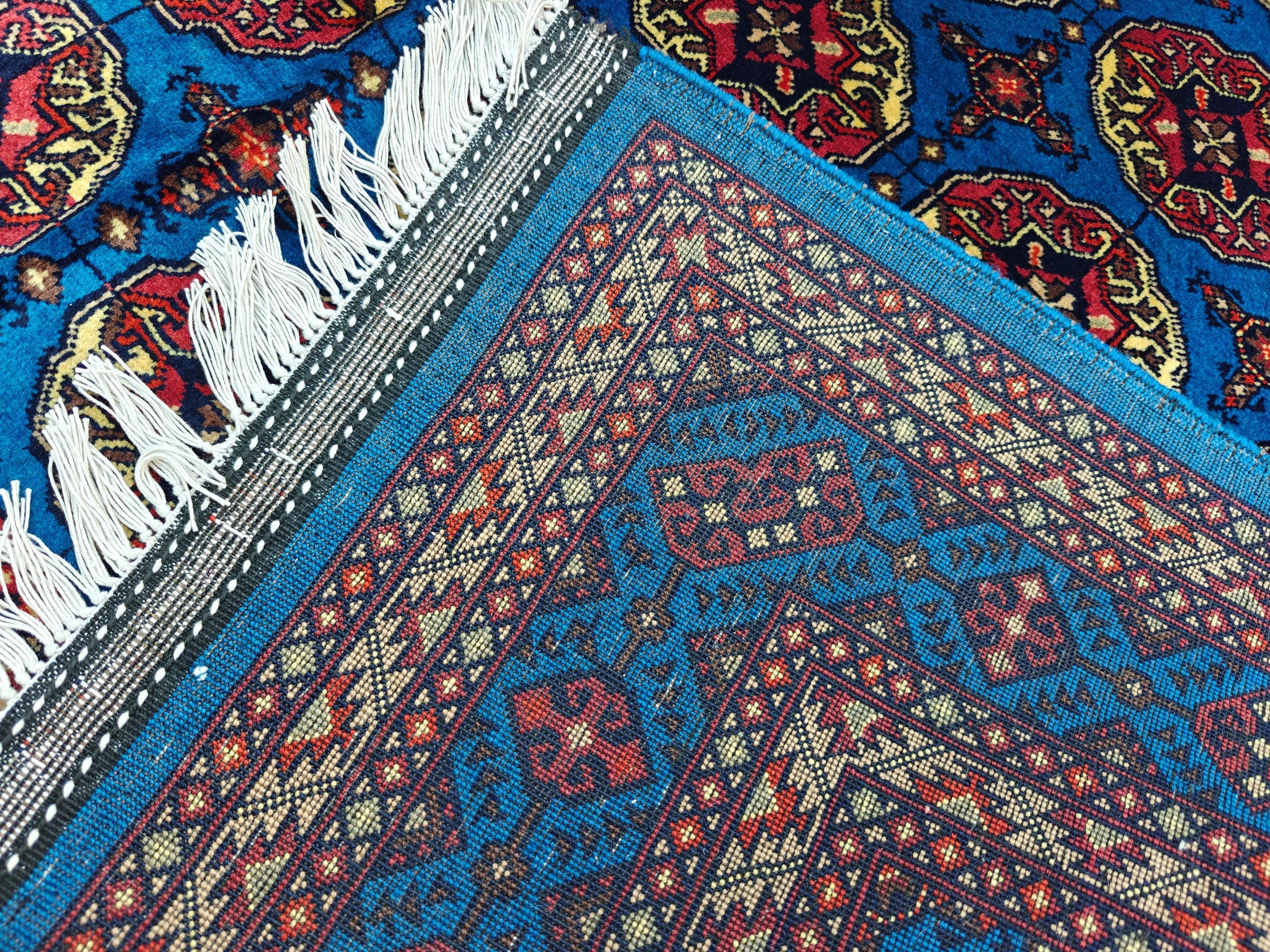 5x7 Authentic Mowrai Gul Rug Navy Blue Handwoven Turkmen Carpet with Traditional Design, Living Room Rug, Bedroom Rug, Boho Home Decor