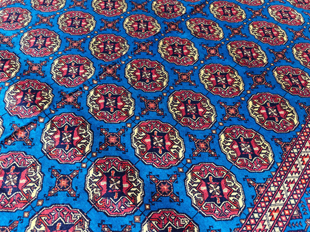5x7 Authentic Mowrai Gul Rug Navy Blue Handwoven Turkmen Carpet with Traditional Design, Living Room Rug, Bedroom Rug, Boho Home Decor
