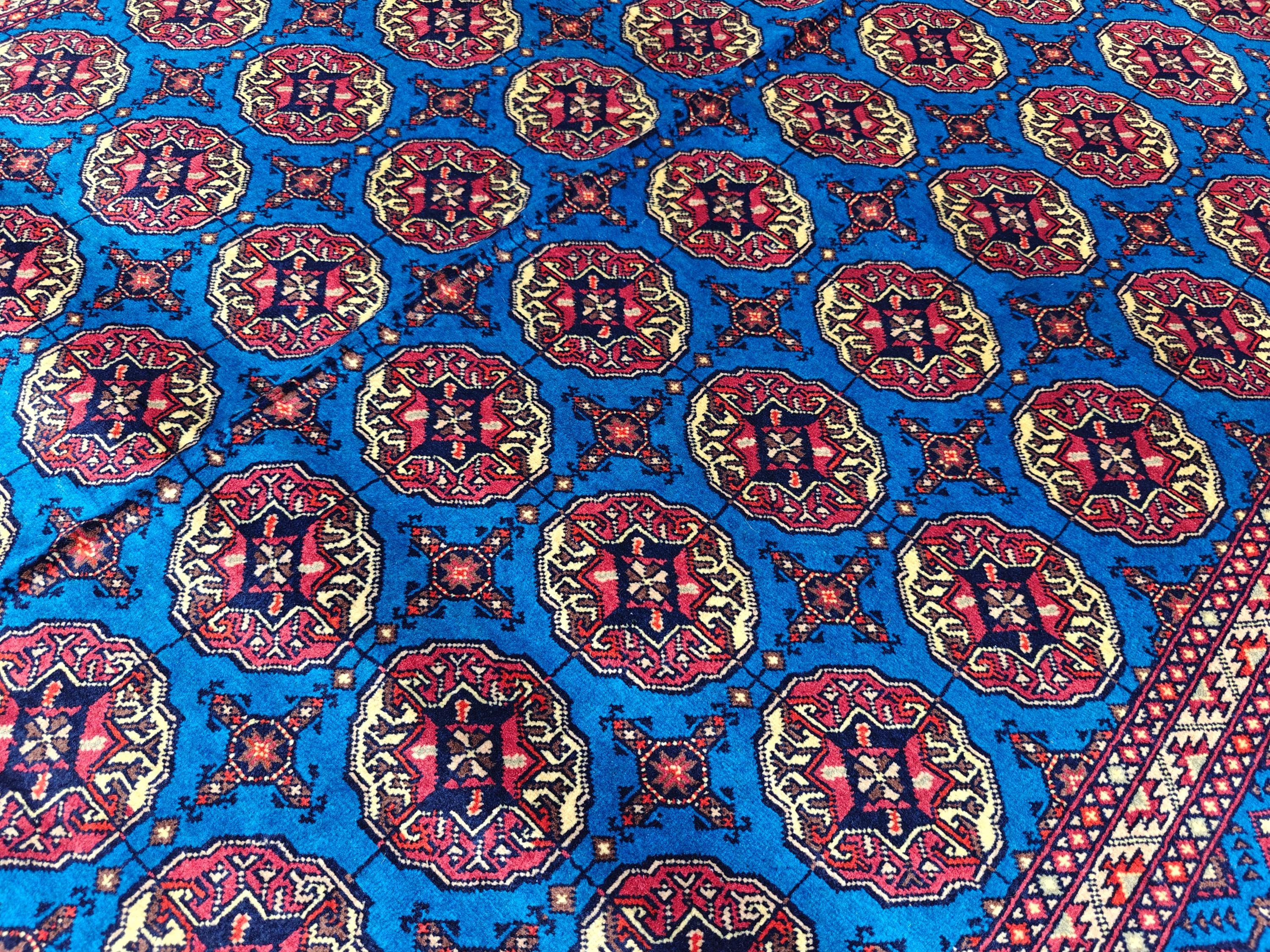 5x7 Authentic Mowrai Gul Rug Navy Blue Handwoven Turkmen Carpet with Traditional Design, Living Room Rug, Bedroom Rug, Boho Home Decor