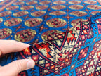 5x7 Authentic Mowrai Gul Rug Navy Blue Handwoven Turkmen Carpet with Traditional Design, Living Room Rug, Bedroom Rug, Boho Home Decor