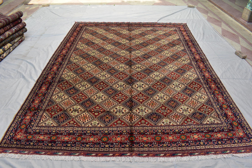 10x14 Large Afghan Handmade Rug-Traditional Wool Carpet with Geometric & Tribal Patterns-Authentic Oriental Decor, Living Room Rug 13.5x9.9