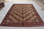 10x14 Large Afghan Handmade Rug-Traditional Wool Carpet with Geometric & Tribal Patterns-Authentic Oriental Decor, Living Room Rug 13.5x9.9