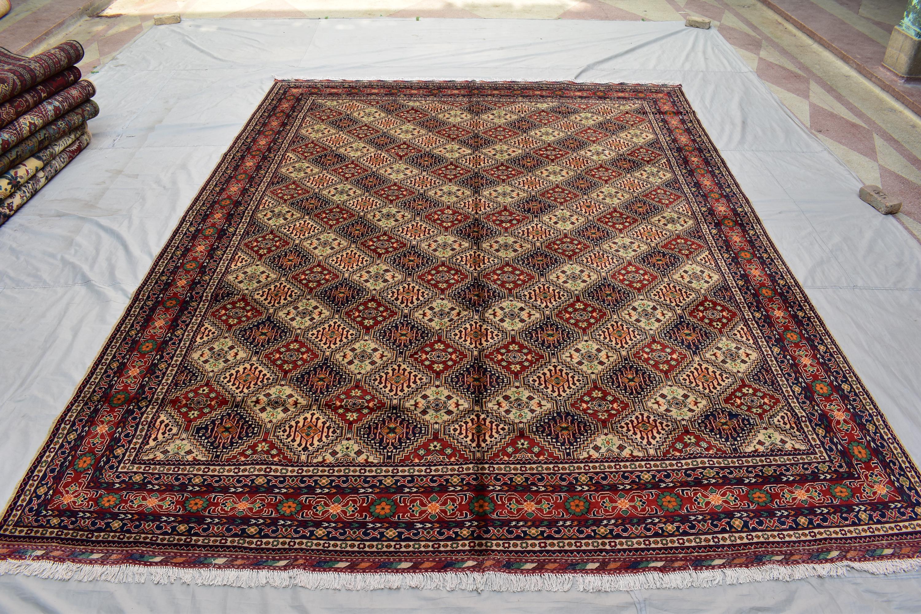 10x14 Large Afghan Handmade Rug-Traditional Wool Carpet with Geometric & Tribal Patterns-Authentic Oriental Decor, Living Room Rug 13.5x9.9