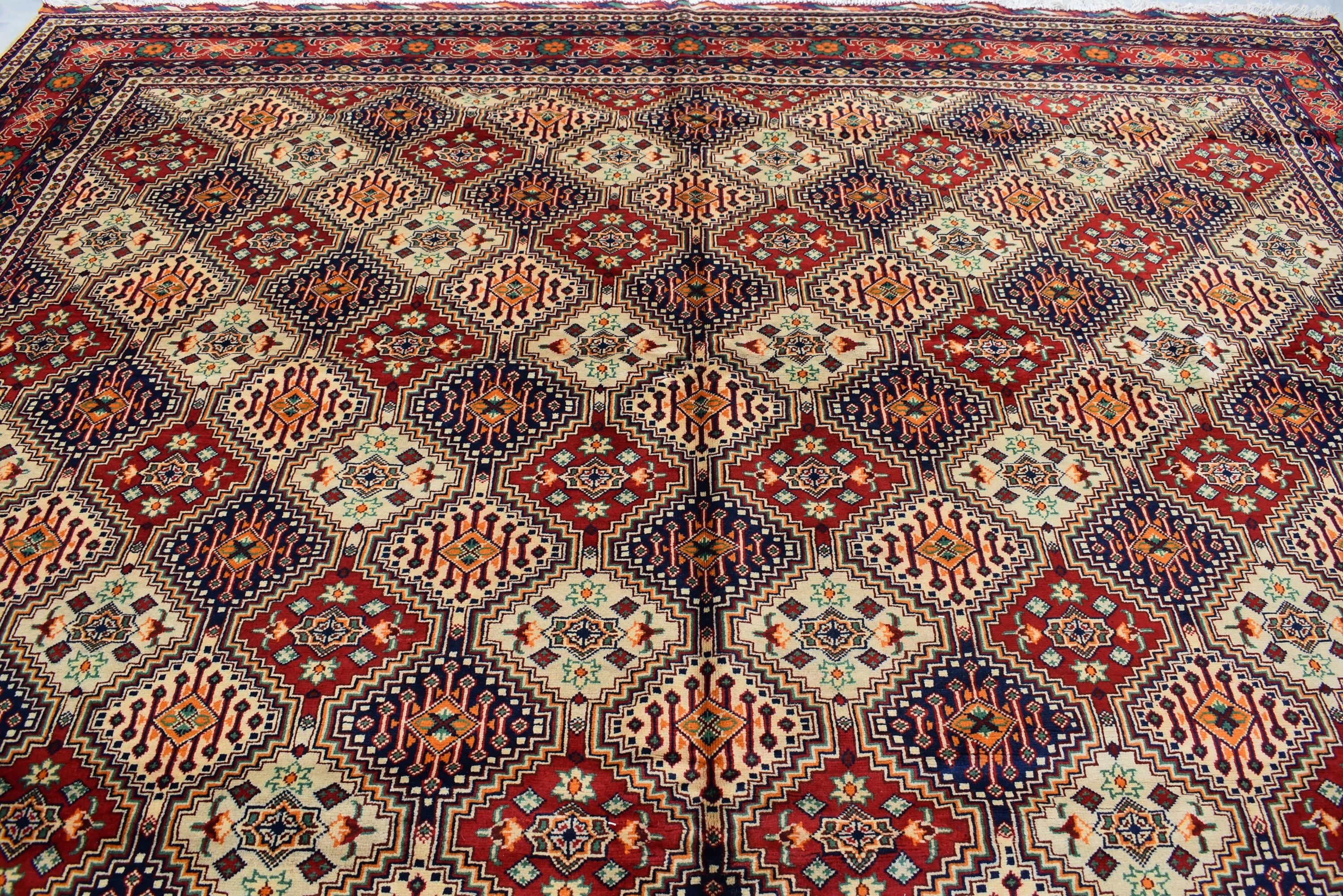 10x14 Large Afghan Handmade Rug-Traditional Wool Carpet with Geometric & Tribal Patterns-Authentic Oriental Decor, Living Room Rug 13.5x9.9