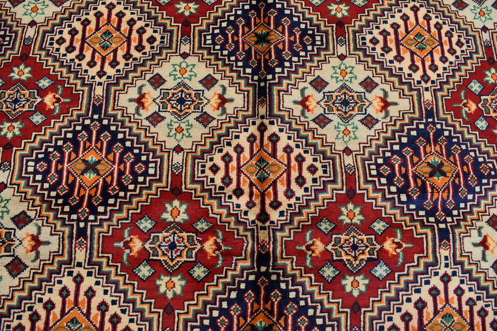 10x14 Large Afghan Handmade Rug-Traditional Wool Carpet with Geometric & Tribal Patterns-Authentic Oriental Decor, Living Room Rug 13.5x9.9