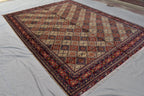 10x14 Large Afghan Handmade Rug-Traditional Wool Carpet with Geometric & Tribal Patterns-Authentic Oriental Decor, Living Room Rug 13.5x9.9