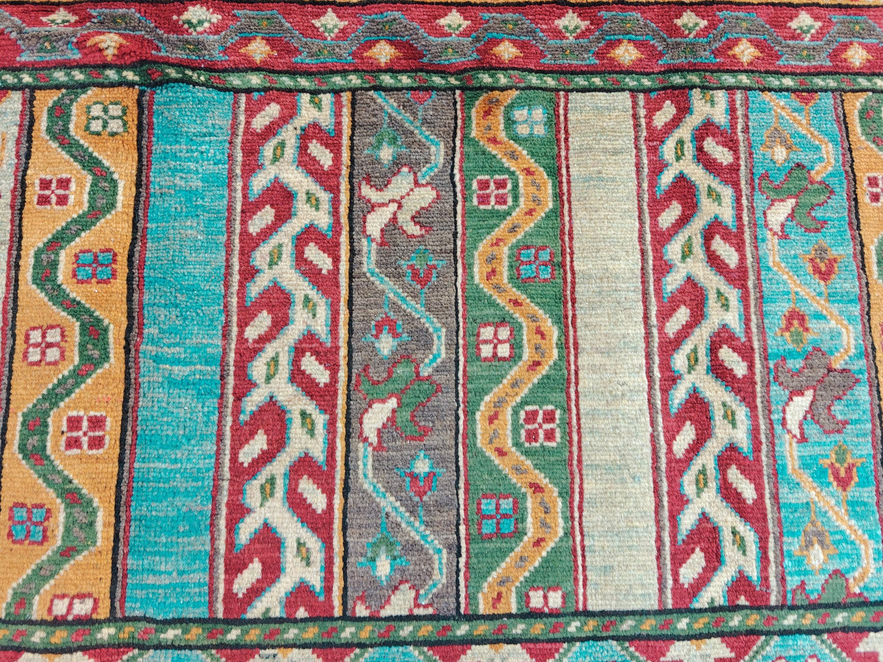 Handmade Afghan Chobi Rug 7.8x5.9 ft Geometric Tribal Pattern with Animal Motifs, Bohemian Decor, Unique Oriental Area Carpet