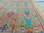 6x8 Handwoven Tribal – Multicolor Striped & Geometric Design – Afghan Caucasian Style Wool Rug – Bohemian Area Carpet – Rustic Home Decor