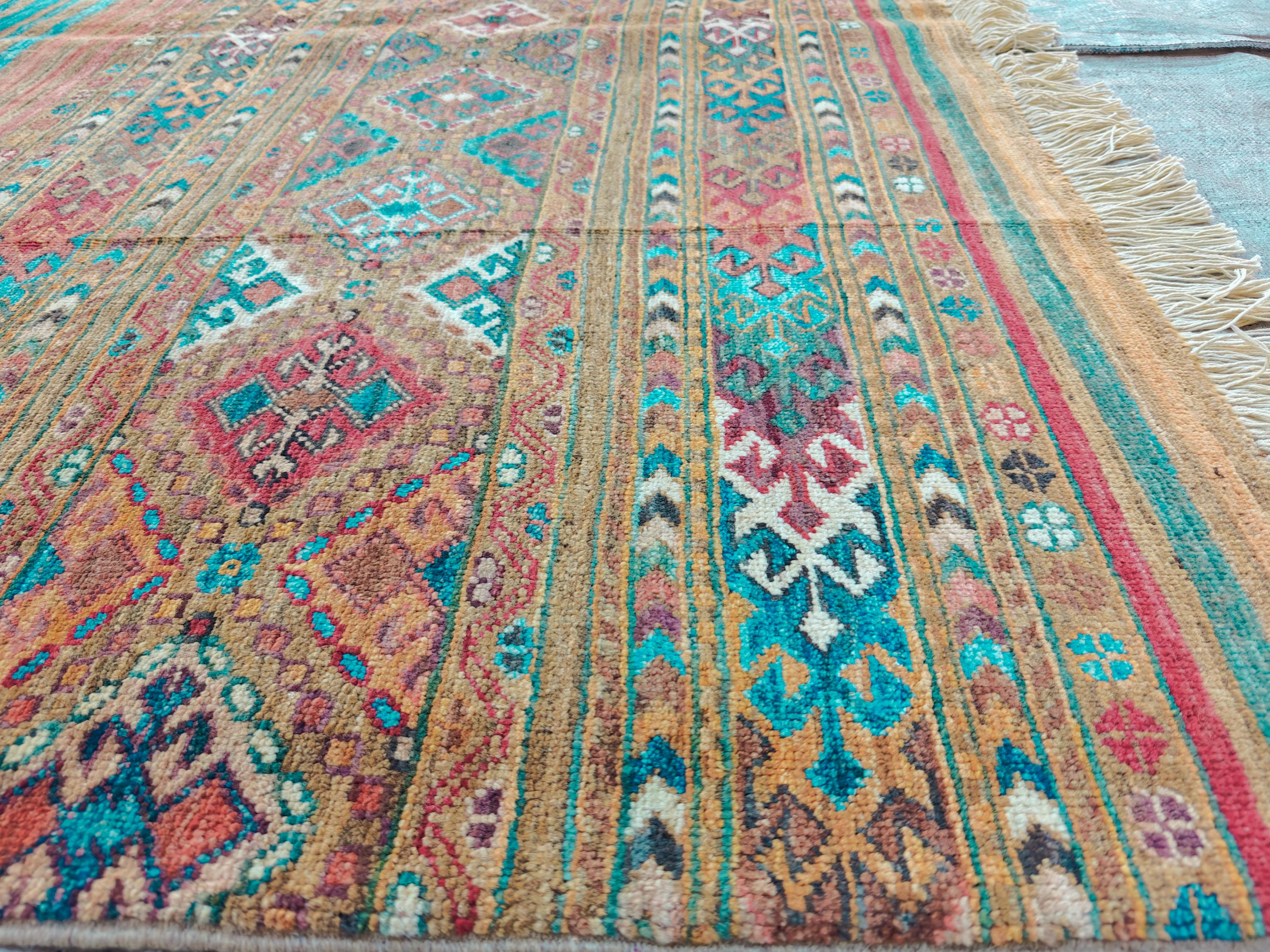 6x8 Handwoven Tribal – Multicolor Striped & Geometric Design – Afghan Caucasian Style Wool Rug – Bohemian Area Carpet – Rustic Home Decor