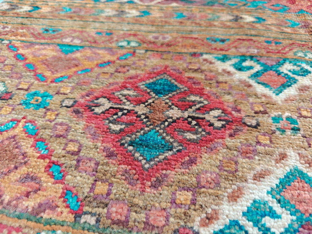 6x8 Handwoven Tribal – Multicolor Striped & Geometric Design – Afghan Caucasian Style Wool Rug – Bohemian Area Carpet – Rustic Home Decor