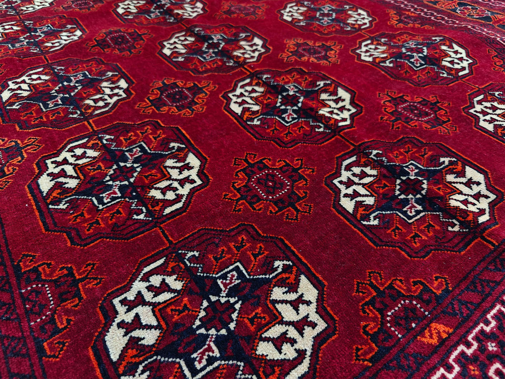 7.11x4.10 Ft Antique fine Red Ahal Gull Soft Area Rug, Amazing Afghan Hand Knotted Wool Rug, Turkmen Oriental Rug, Living Room Rug,