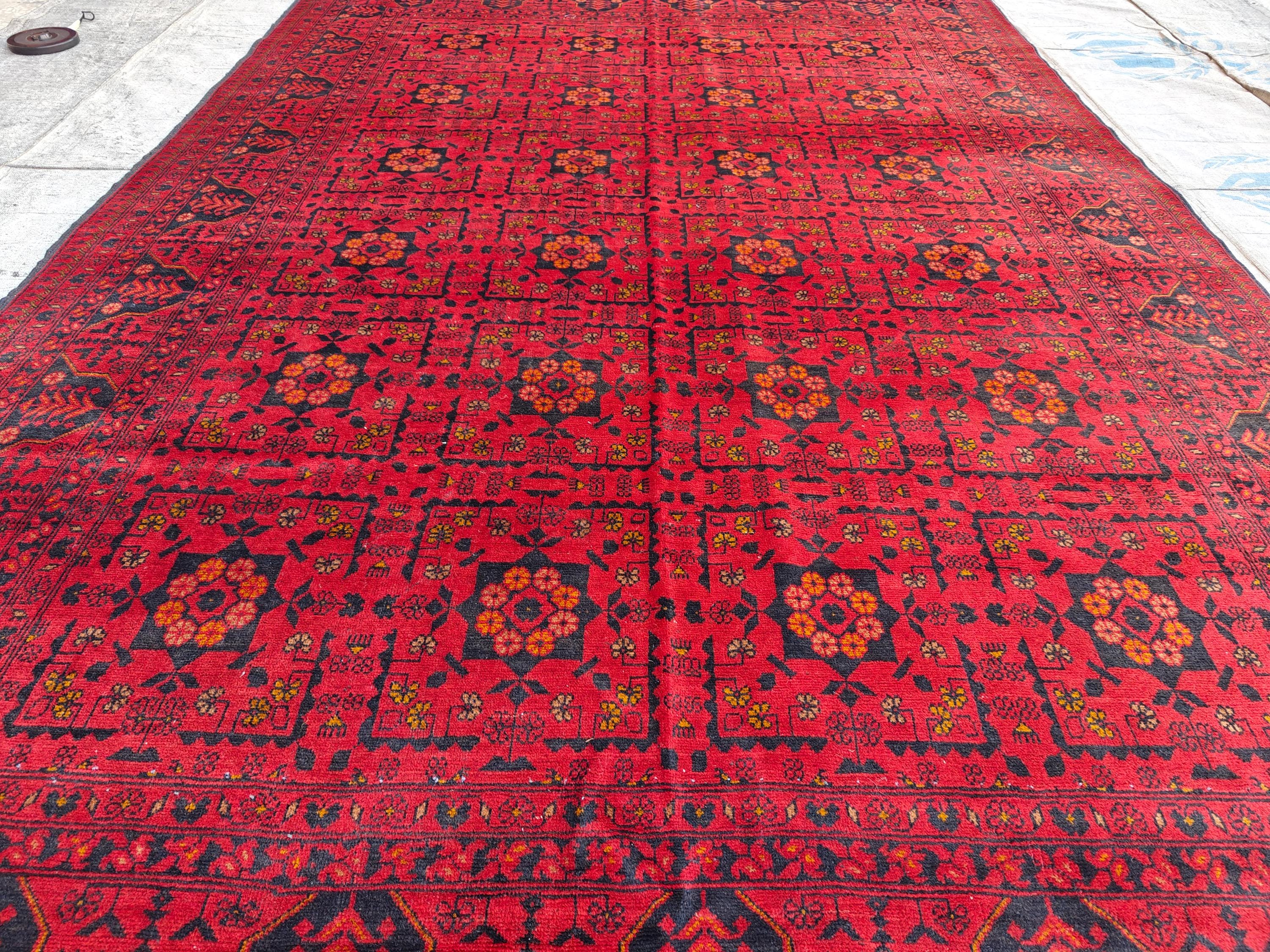 Vintage Bukhara Rug 10.1x6.7 ft - Handwoven Wool Carpet, Traditional Oriental Design, Authentic Persian Area Rug, Antique Luxury Home Decor
