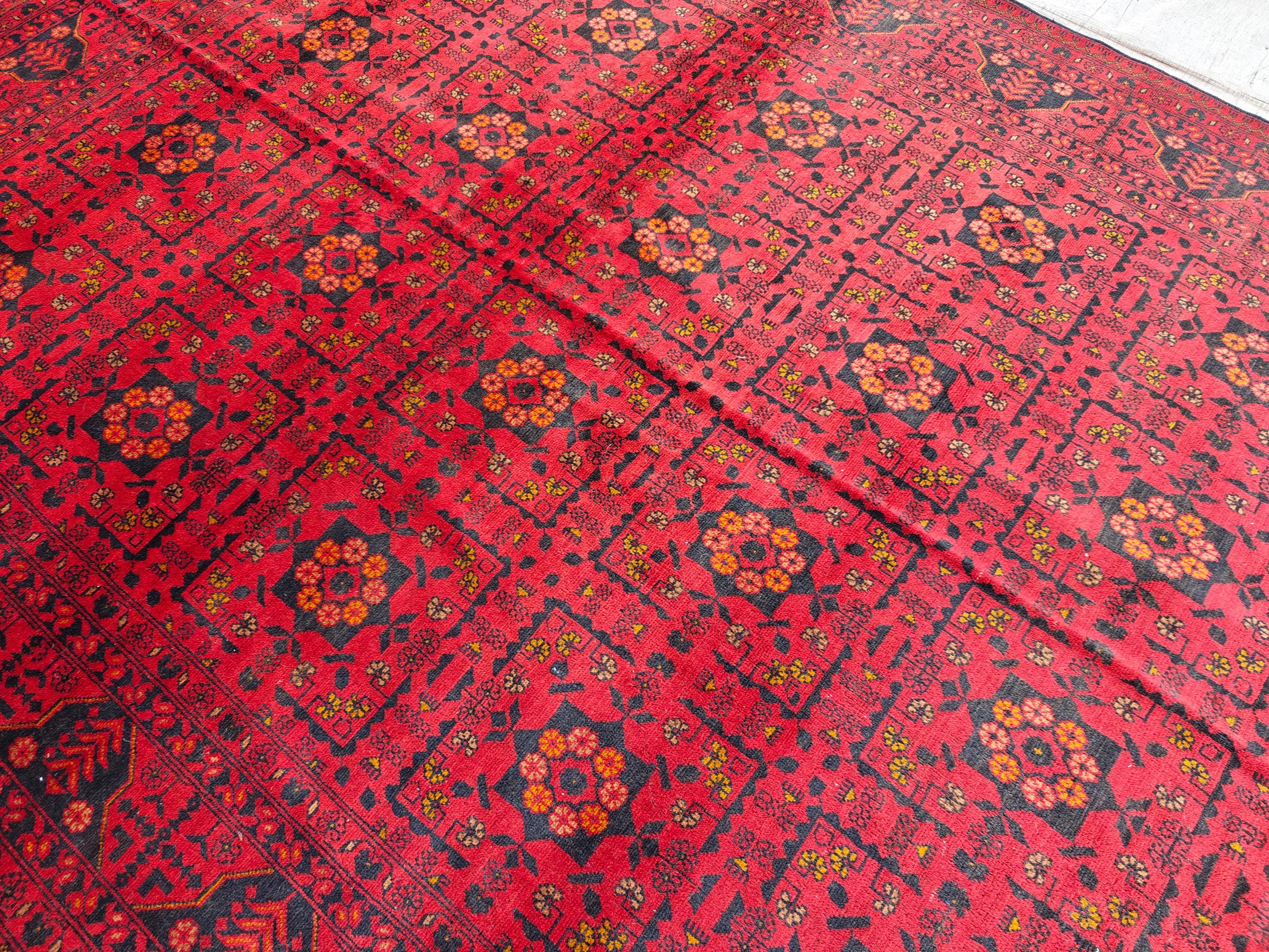 Vintage Bukhara Rug 10.1x6.7 ft - Handwoven Wool Carpet, Traditional Oriental Design, Authentic Persian Area Rug, Antique Luxury Home Decor