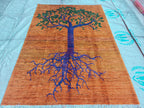 8x6 Handmade Rug with Tree Pattern- Wool Carpet, Unique Nature-Inspired Design, Artisan Crafted, Authentic Area Rug, Home Decor Rug 7.10x5.5
