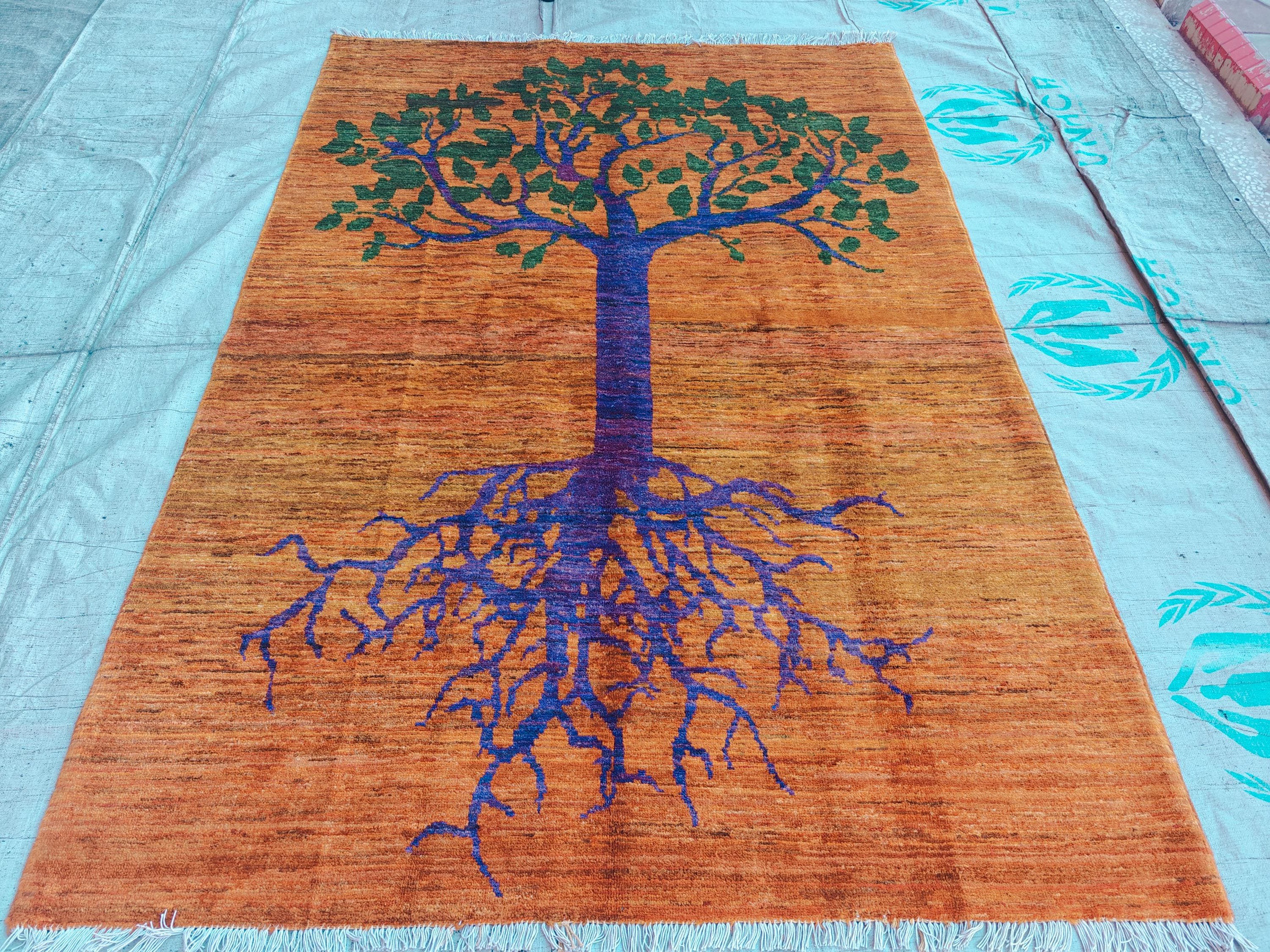 8x6 Handmade Rug with Tree Pattern- Wool Carpet, Unique Nature-Inspired Design, Artisan Crafted, Authentic Area Rug, Home Decor Rug 7.10x5.5