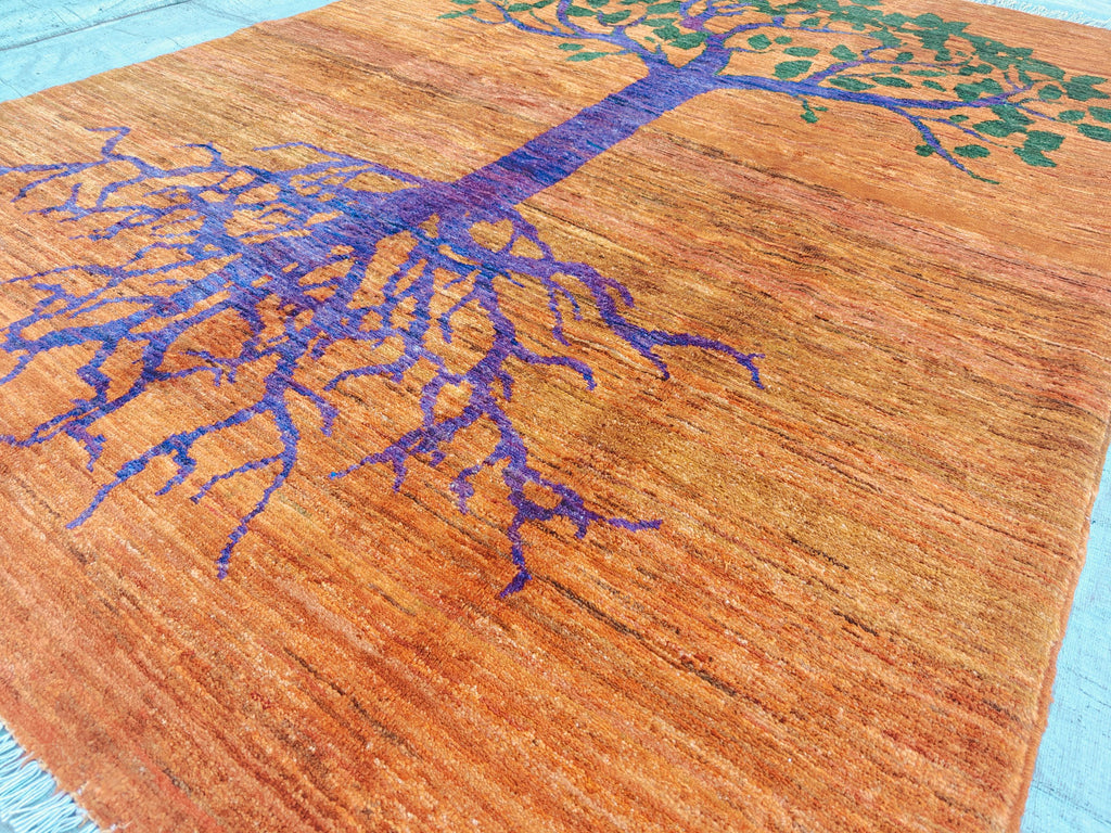 8x6 Handmade Rug with Tree Pattern- Wool Carpet, Unique Nature-Inspired Design, Artisan Crafted, Authentic Area Rug, Home Decor Rug 7.10x5.5