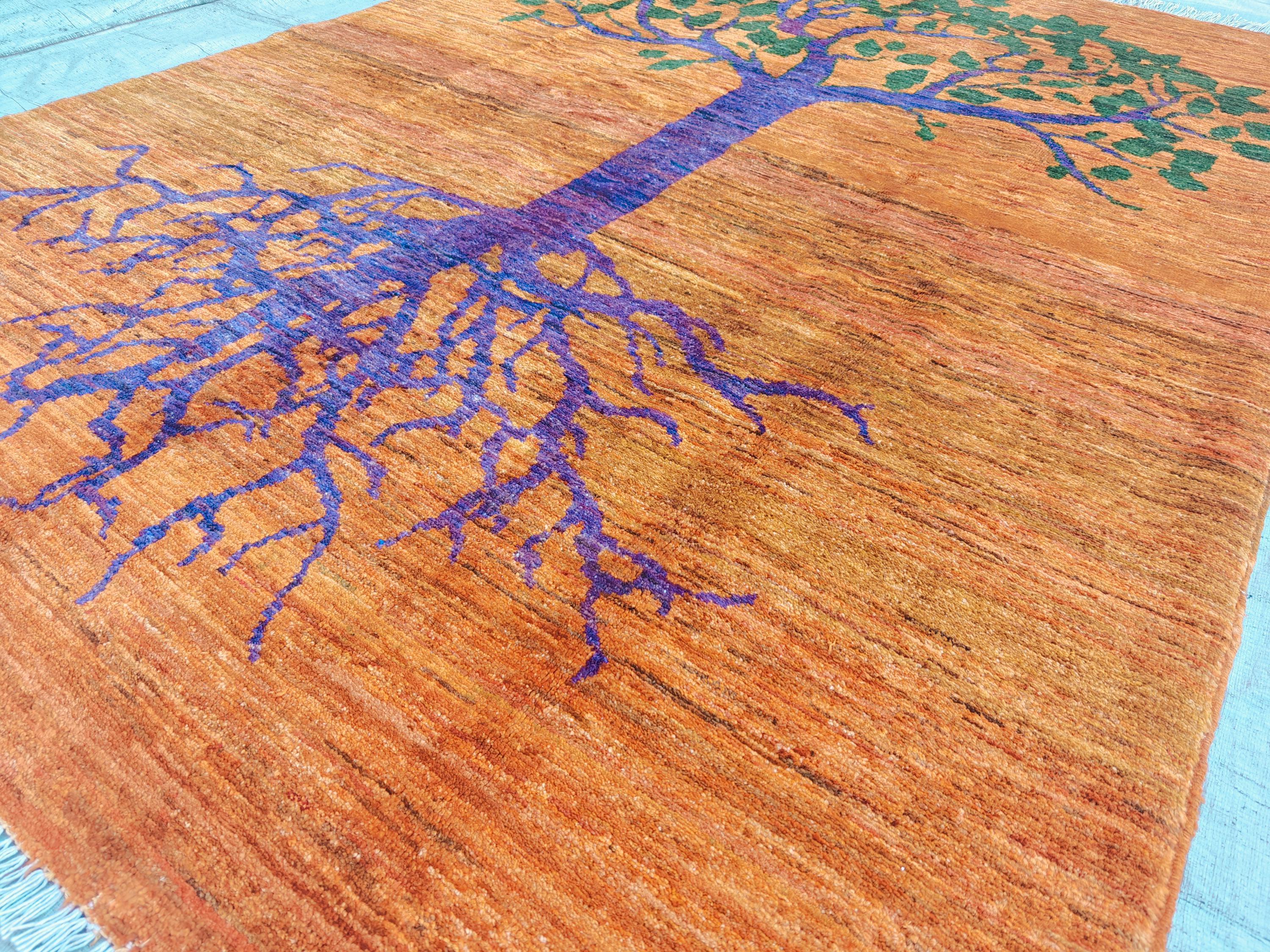 8x6 Handmade Rug with Tree Pattern- Wool Carpet, Unique Nature-Inspired Design, Artisan Crafted, Authentic Area Rug, Home Decor Rug 7.10x5.5