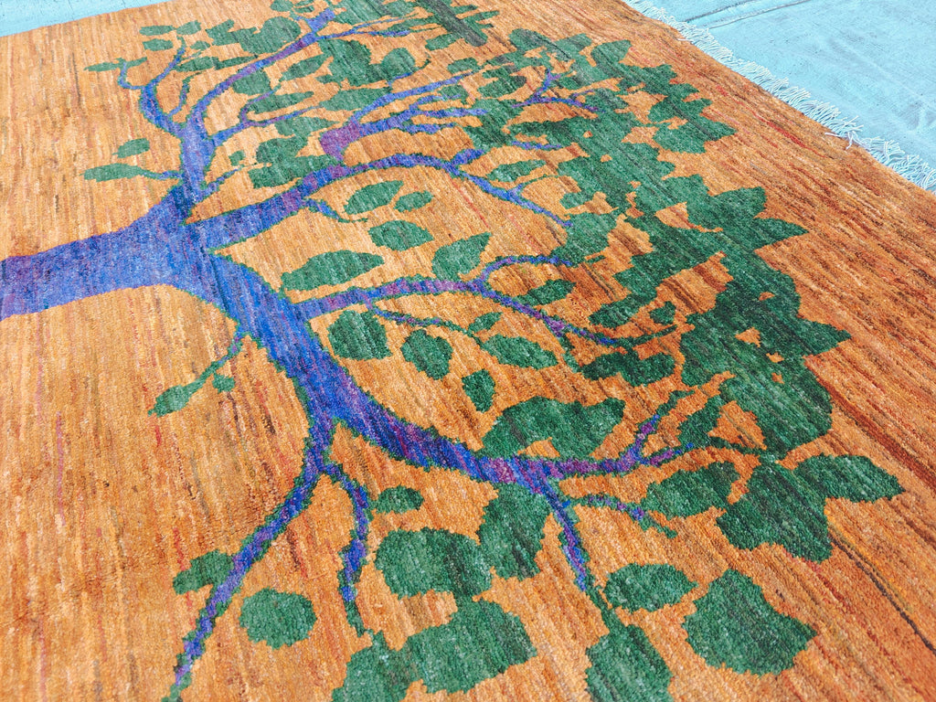 8x6 Handmade Rug with Tree Pattern- Wool Carpet, Unique Nature-Inspired Design, Artisan Crafted, Authentic Area Rug, Home Decor Rug 7.10x5.5