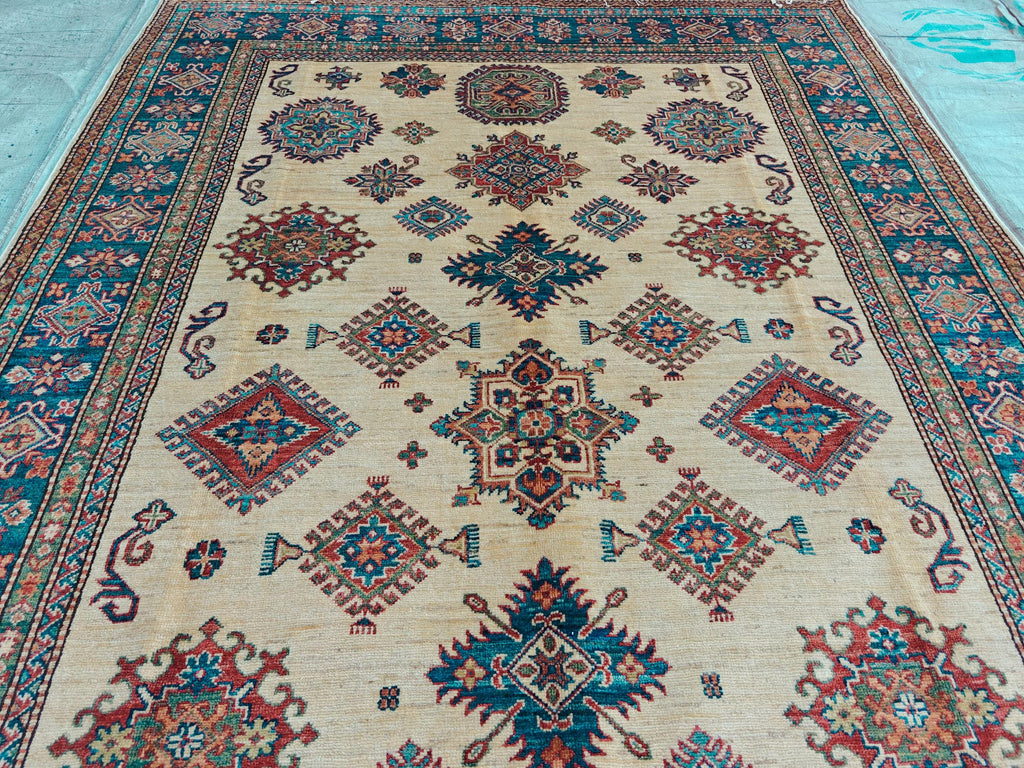 Handmade Afghan Chobi Rug 7x6 ft – Traditional Natural Dyes & Wool Oriental Carpet, Farmhouse Rug, Living Room Rug, Office Rug