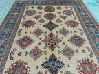Handmade Afghan Chobi Rug 7x6 ft – Traditional Natural Dyes & Wool Oriental Carpet, Farmhouse Rug, Living Room Rug, Office Rug
