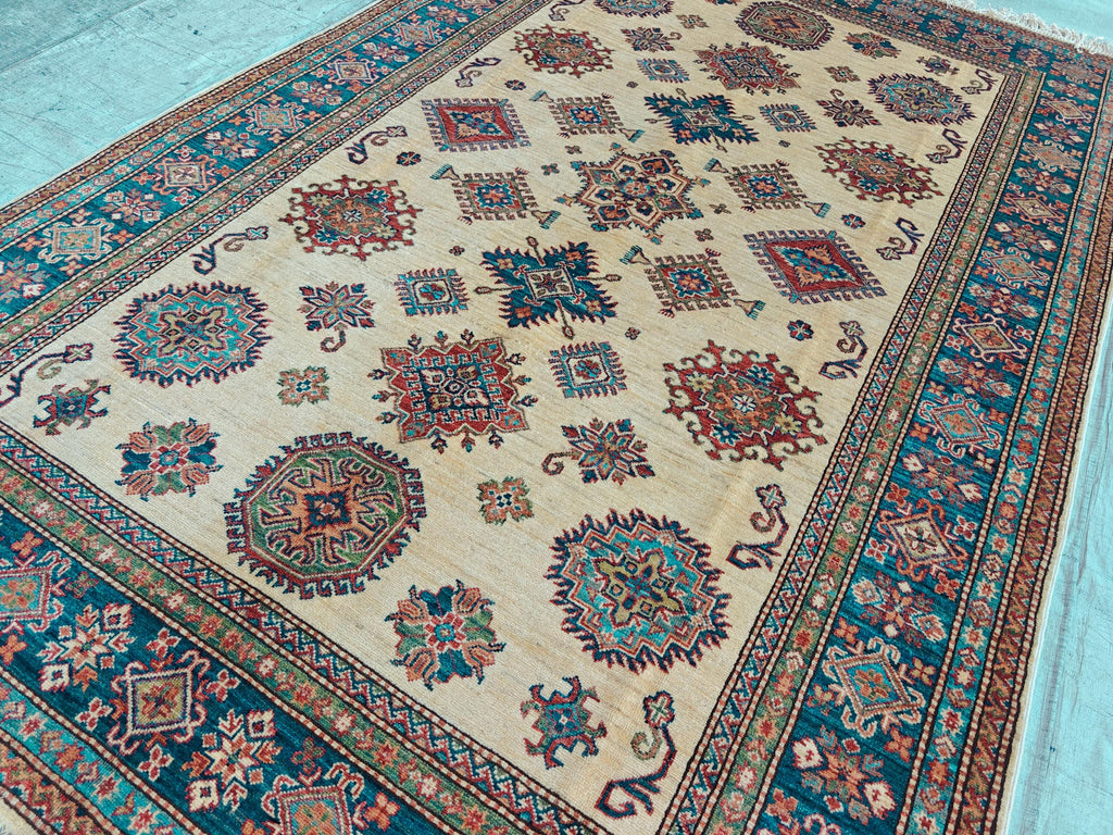 Handmade Afghan Chobi Rug 7x6 ft – Traditional Natural Dyes & Wool Oriental Carpet, Farmhouse Rug, Living Room Rug, Office Rug