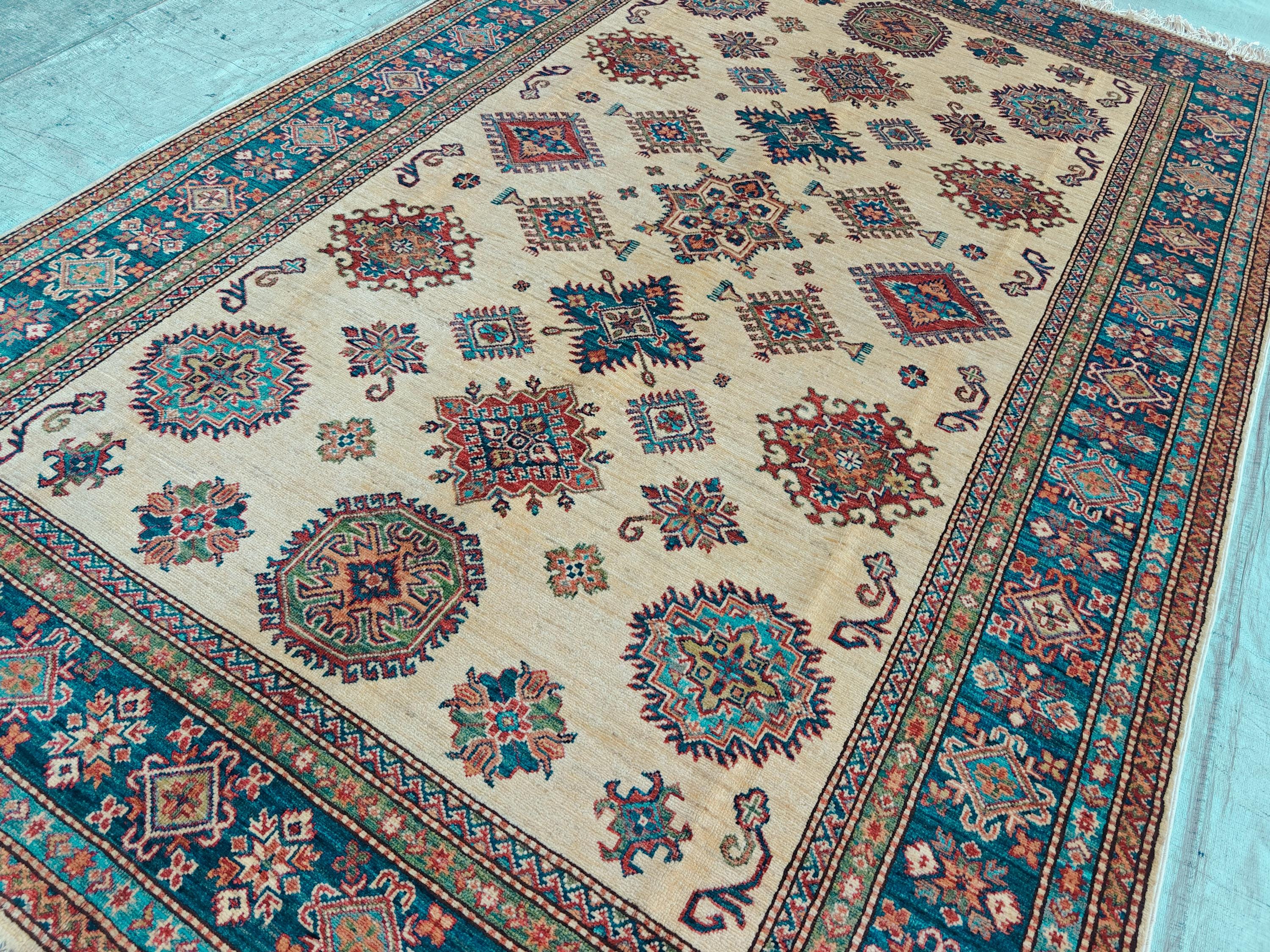Handmade Afghan Chobi Rug 7x6 ft – Traditional Natural Dyes & Wool Oriental Carpet, Farmhouse Rug, Living Room Rug, Office Rug