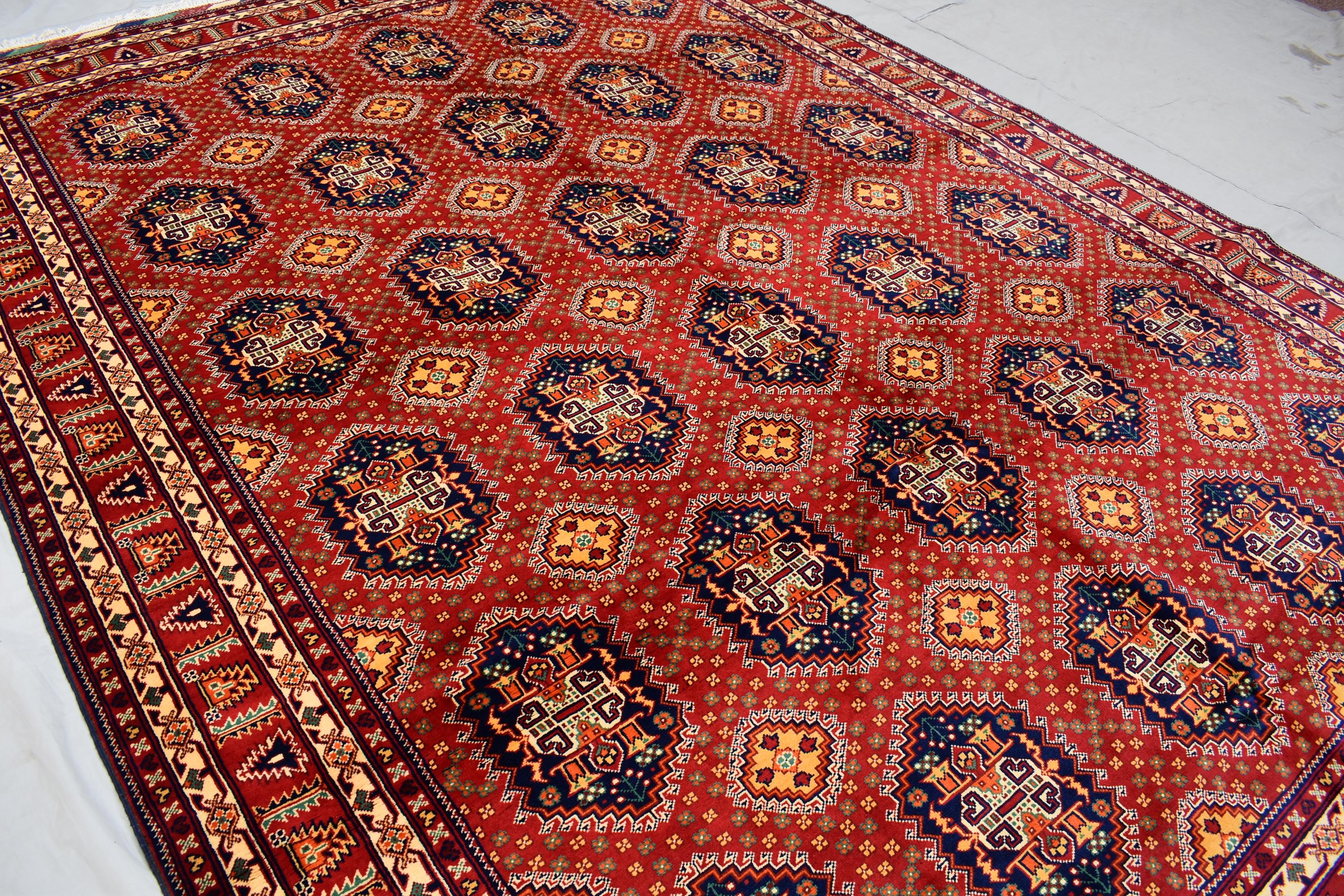 Samar Qandi Handmade Rug 8x12ft–Large Vintage Oriental Carpet, Red Geometric Wool Area Rug, Boho Home Decor, Tribal Afghan Style Rug 362x252
