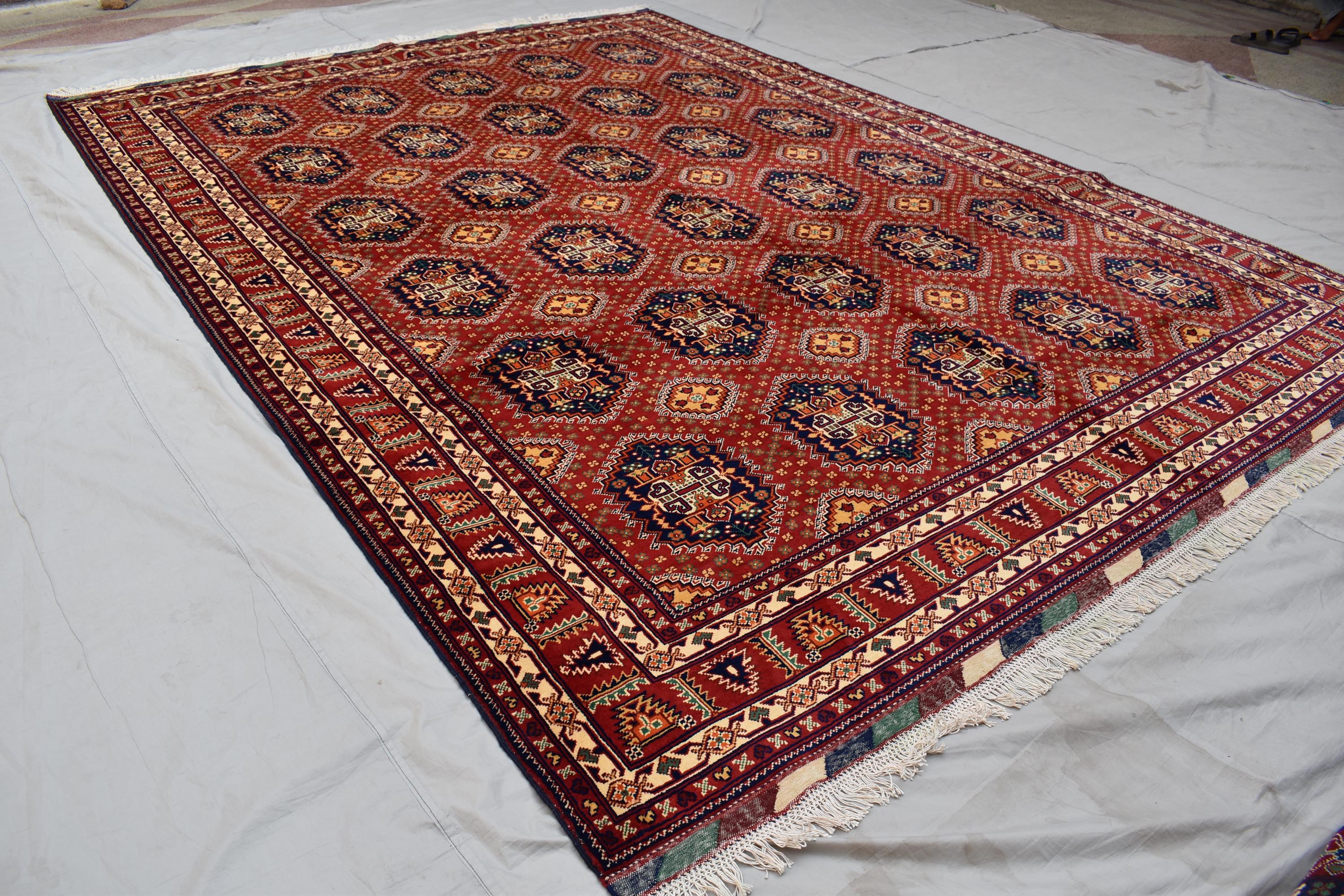 Samar Qandi Handmade Rug 8x12ft–Large Vintage Oriental Carpet, Red Geometric Wool Area Rug, Boho Home Decor, Tribal Afghan Style Rug 362x252