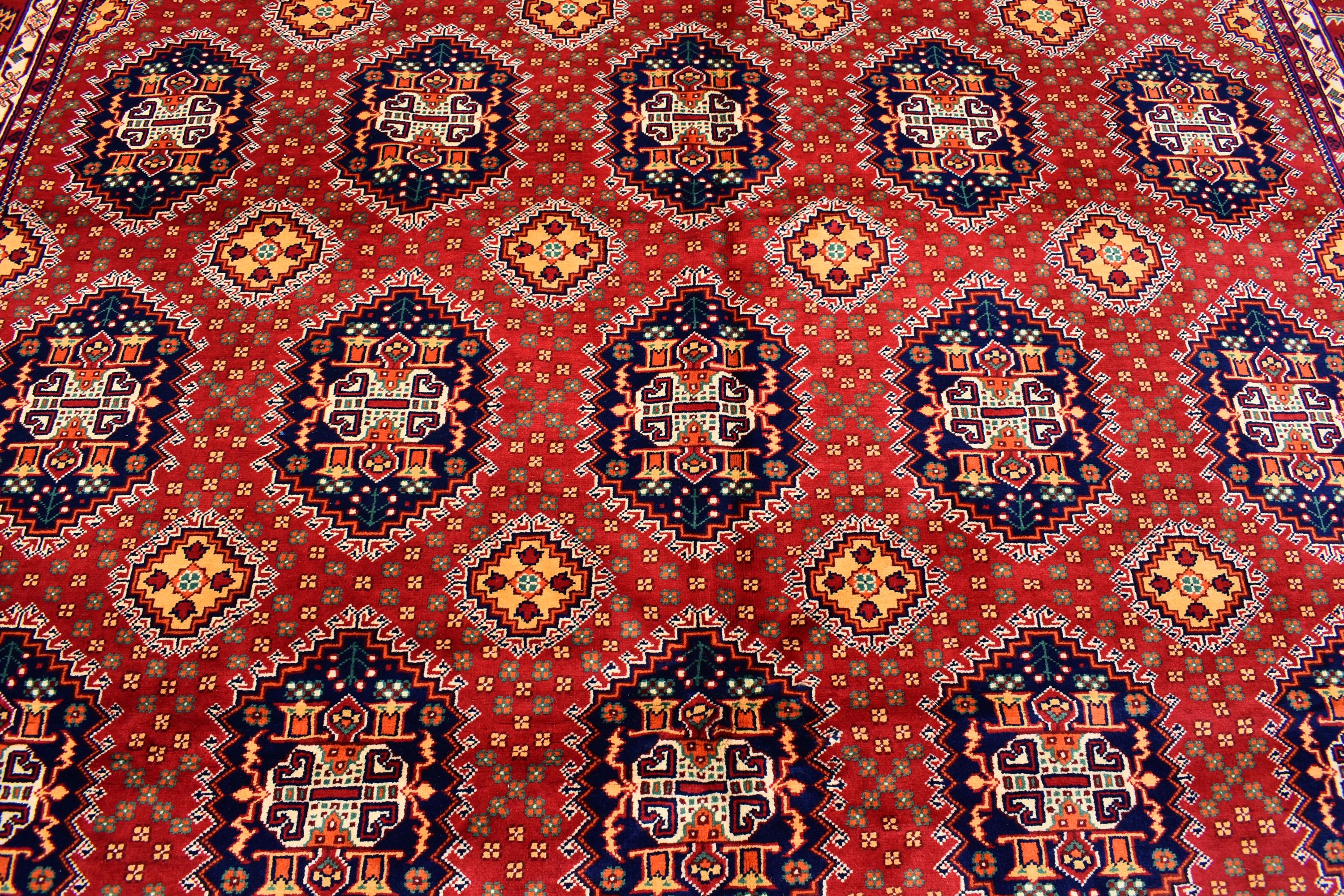 Samar Qandi Handmade Rug 8x12ft–Large Vintage Oriental Carpet, Red Geometric Wool Area Rug, Boho Home Decor, Tribal Afghan Style Rug 362x252